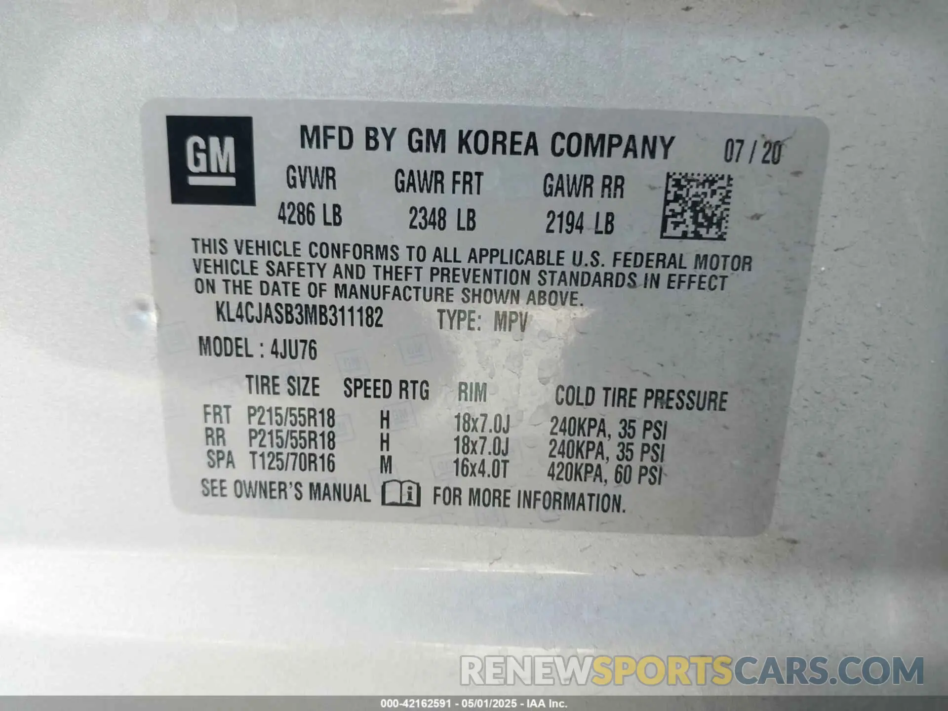 9 Фотография поврежденного автомобиля KL4CJASB3MB311182 BUICK ENCORE 2021
