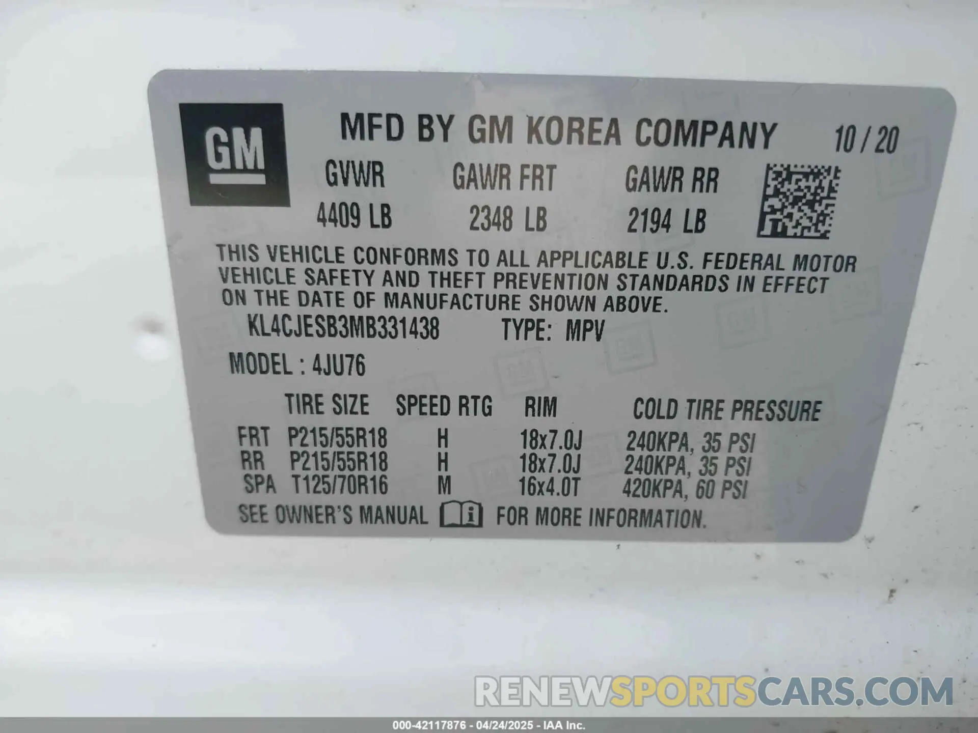 9 Фотография поврежденного автомобиля KL4CJESB3MB331438 BUICK ENCORE 2021
