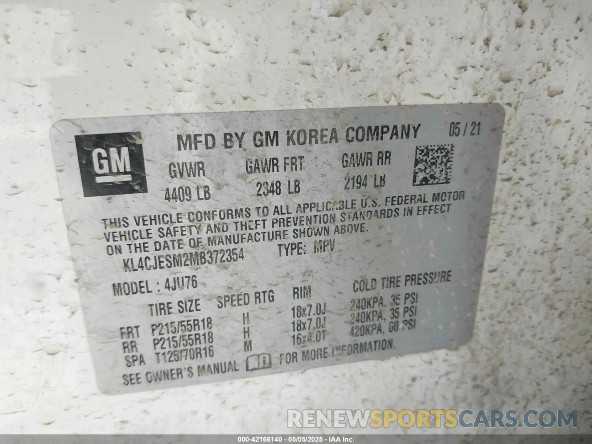 9 Фотография поврежденного автомобиля KL4CJESM2MB372354 BUICK ENCORE 2021