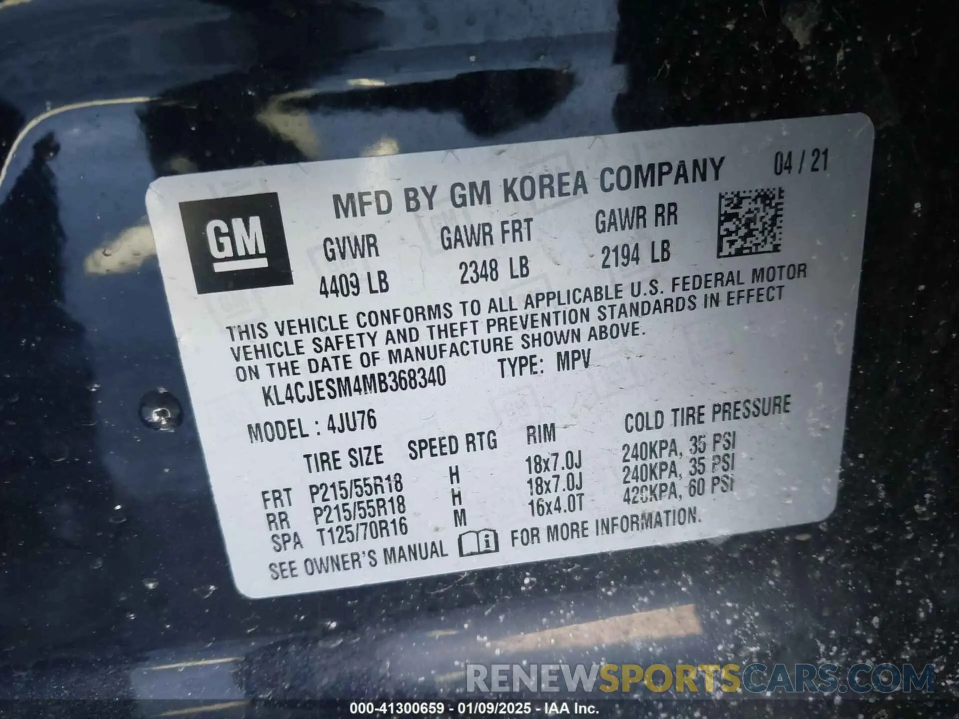 12 Фотография поврежденного автомобиля KL4CJESM4MB368340 BUICK ENCORE 2021