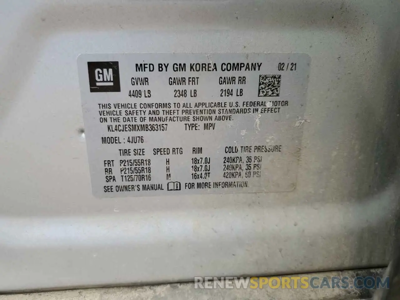 14 Фотография поврежденного автомобиля KL4CJESMXMB363157 BUICK ENCORE 2021
