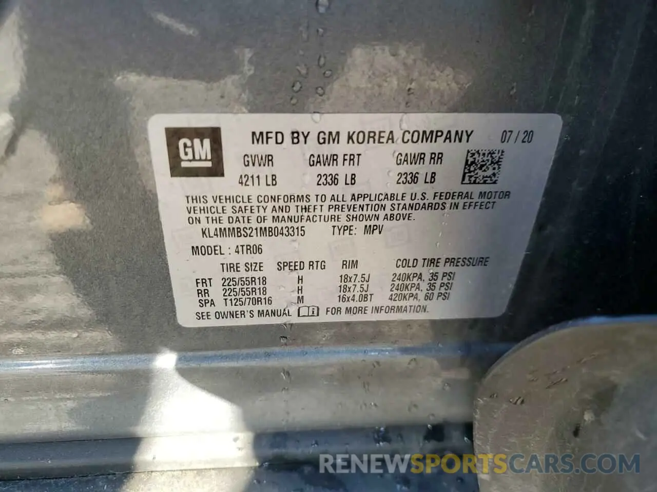 13 Photograph of a damaged car KL4MMBS21MB043315 BUICK ENCORE 2021
