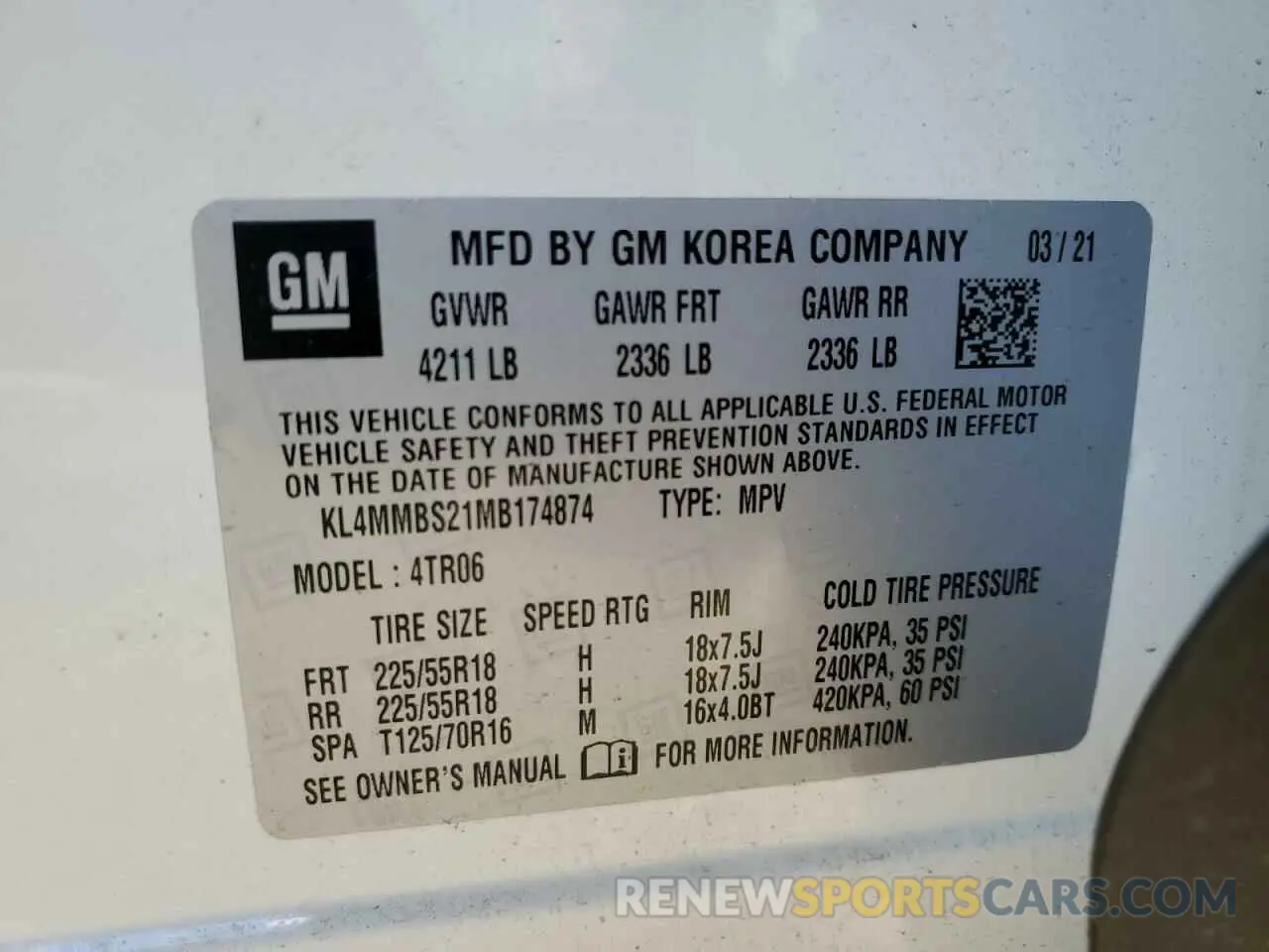 13 Фотография поврежденного автомобиля KL4MMBS21MB174874 BUICK ENCORE 2021