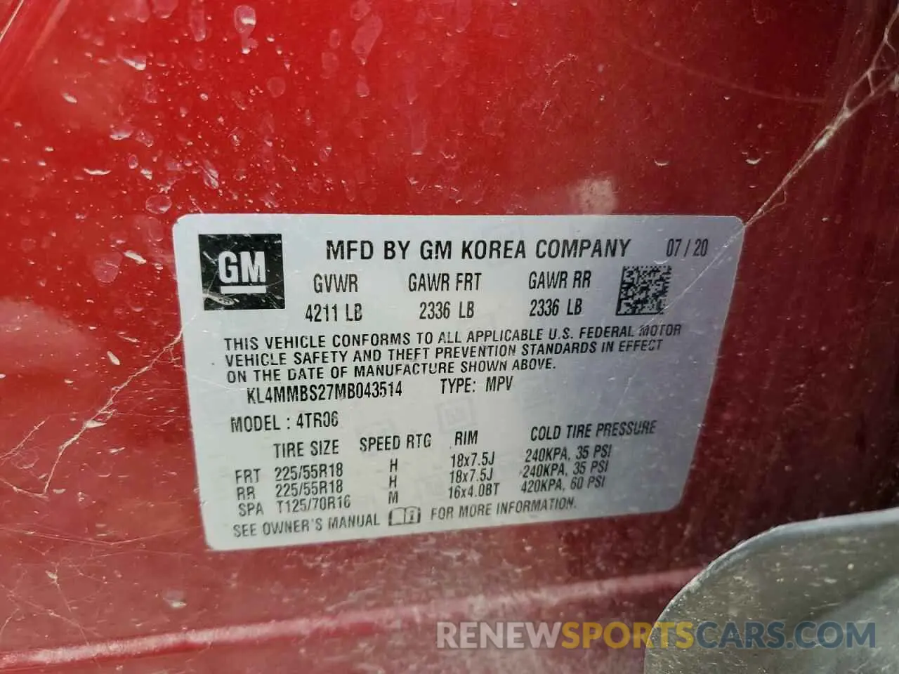 14 Фотография поврежденного автомобиля KL4MMBS27MB043514 BUICK ENCORE 2021