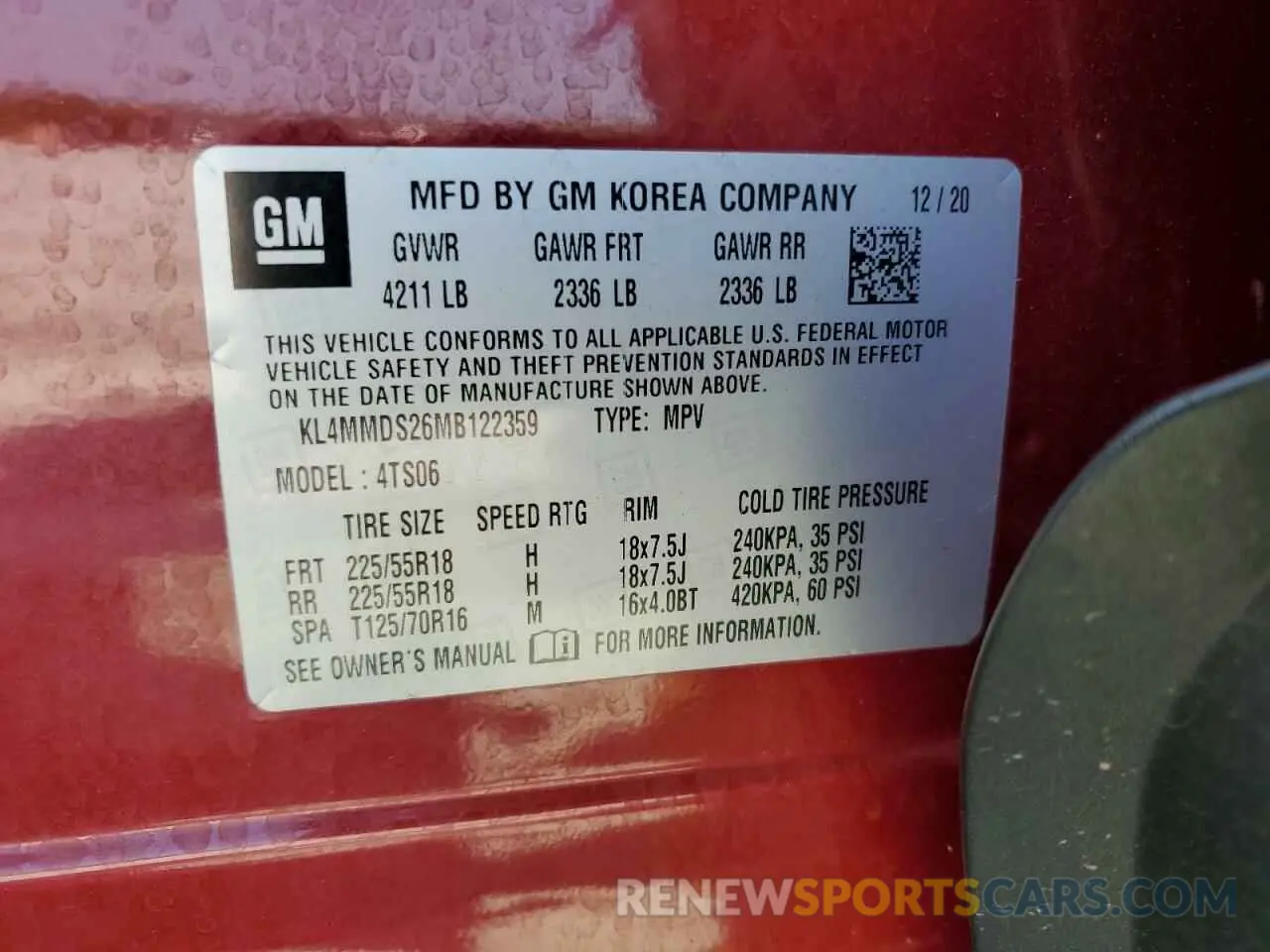 13 Фотография поврежденного автомобиля KL4MMDS26MB122359 BUICK ENCORE 2021