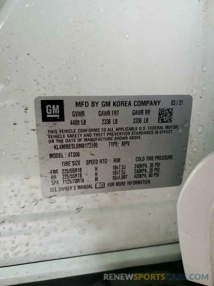 14 Фотография поврежденного автомобиля KL4MMESL6MB173195 BUICK ENCORE 2021