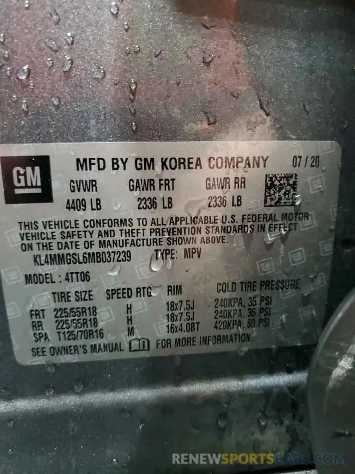 13 Фотография поврежденного автомобиля KL4MMGSL6MB037239 BUICK ENCORE 2021