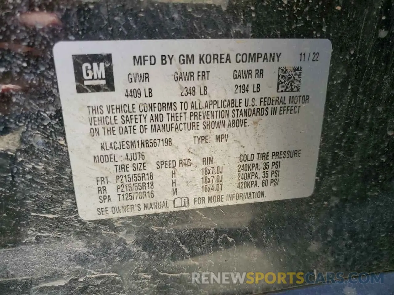 13 Фотография поврежденного автомобиля KL4CJESM1NB567198 BUICK ENCORE 2022