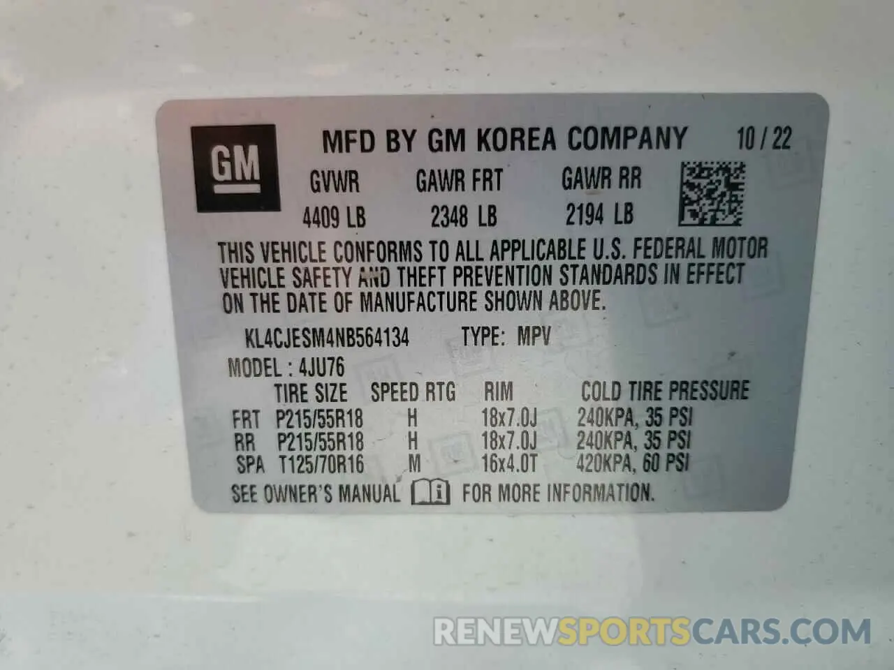14 Фотография поврежденного автомобиля KL4CJESM4NB564134 BUICK ENCORE 2022