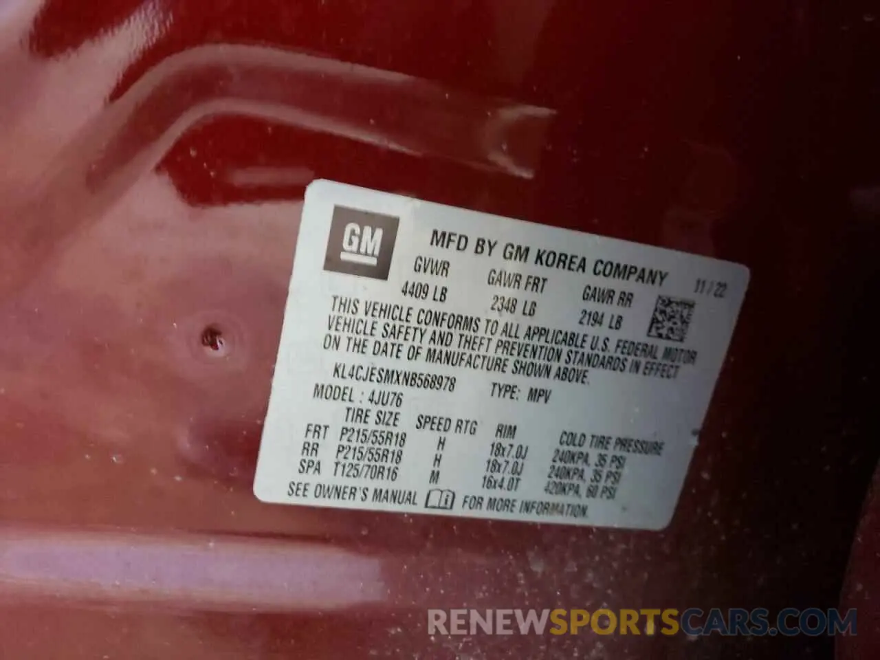 13 Photograph of a damaged car KL4CJESMXNB568978 BUICK ENCORE 2022