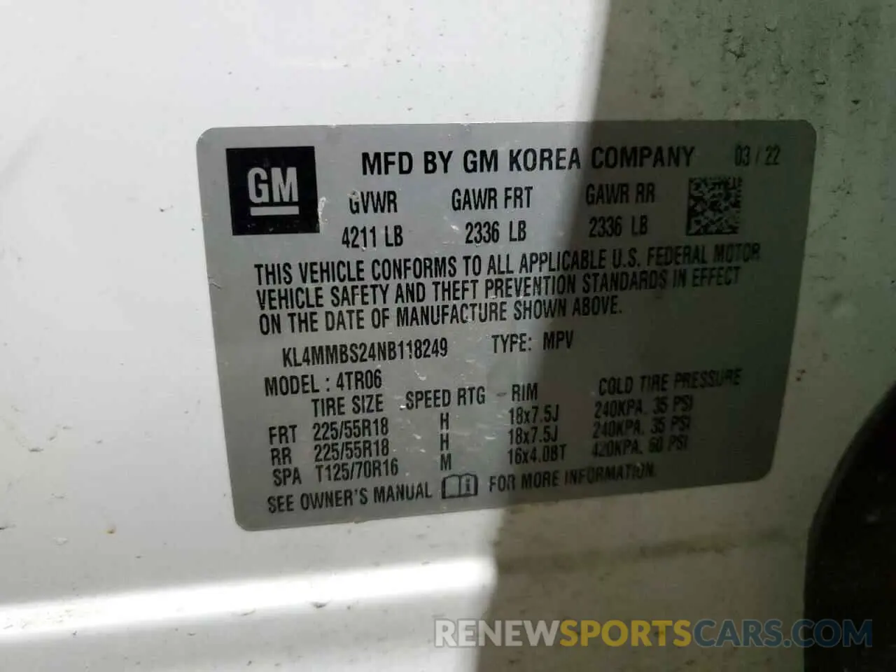 13 Photograph of a damaged car KL4MMBS24NB118249 BUICK ENCORE 2022