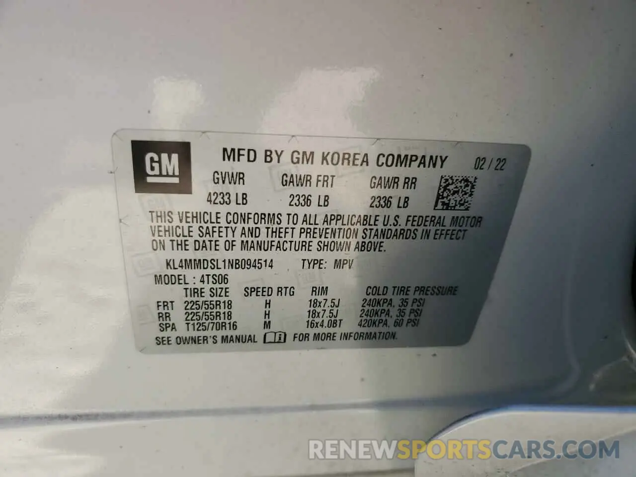 12 Photograph of a damaged car KL4MMDSL1NB094514 BUICK ENCORE 2022