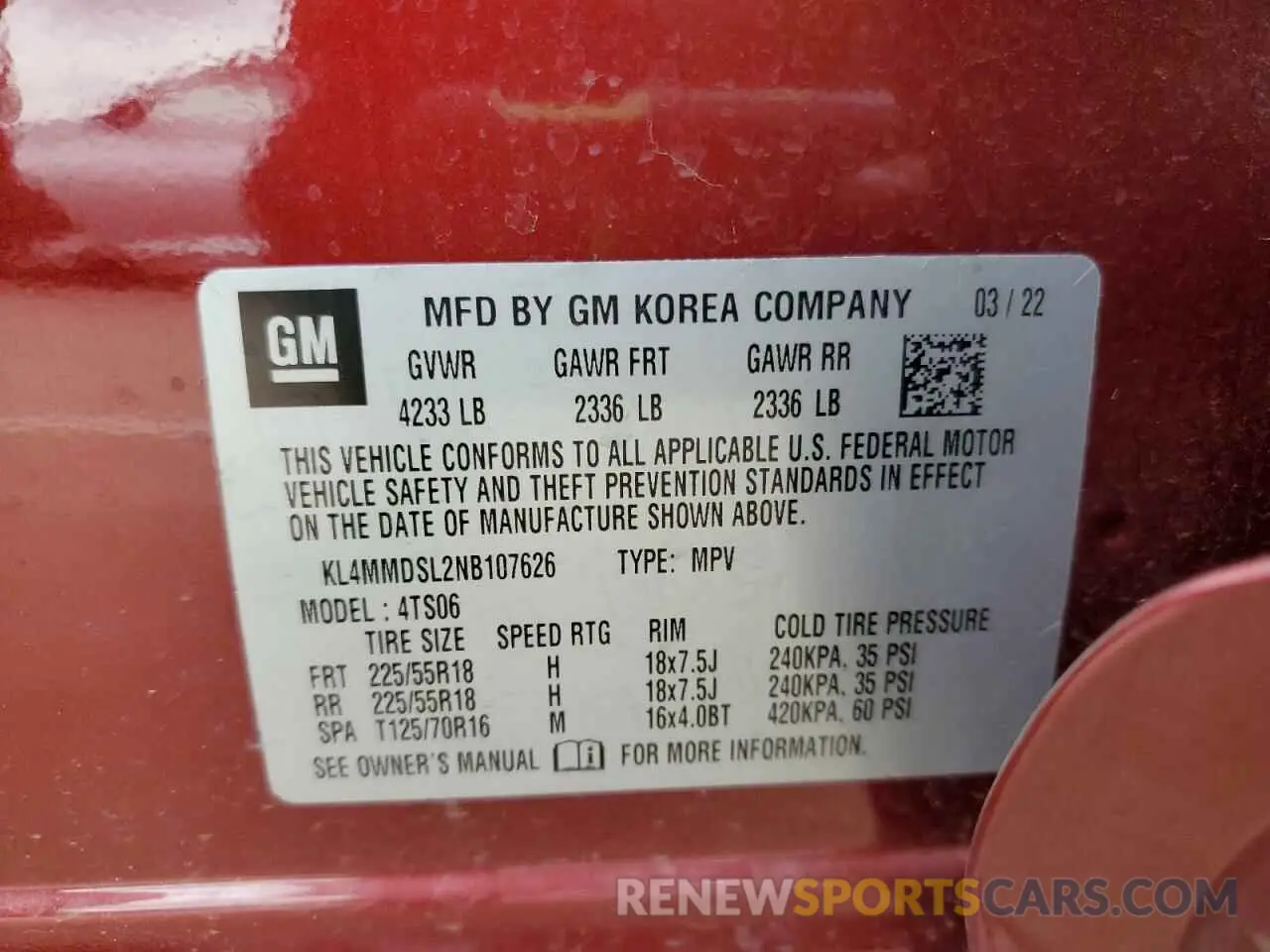 13 Фотография поврежденного автомобиля KL4MMDSL2NB107626 BUICK ENCORE 2022