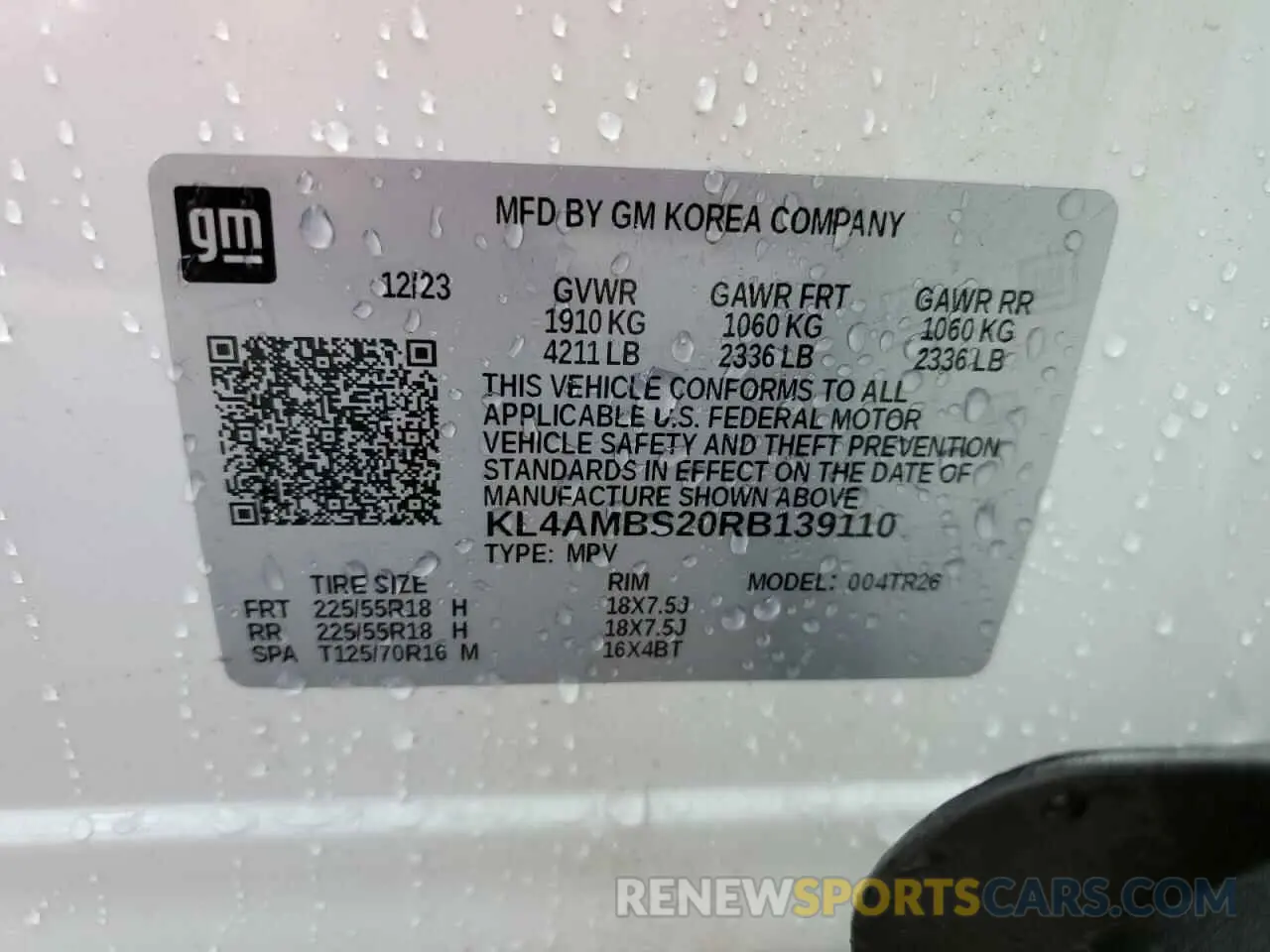 14 Фотография поврежденного автомобиля KL4AMBS20RB139110 BUICK ENCORE 2024
