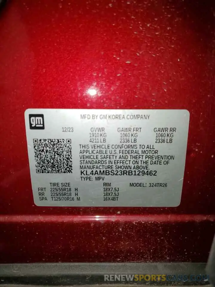 13 Фотография поврежденного автомобиля KL4AMBS23RB129462 BUICK ENCORE 2024