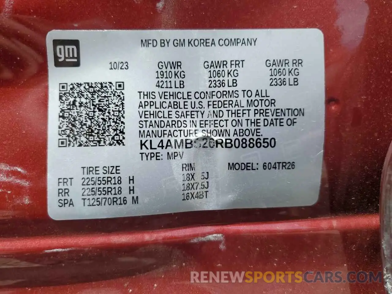 14 Photograph of a damaged car KL4AMBS26RB088650 BUICK ENCORE 2024