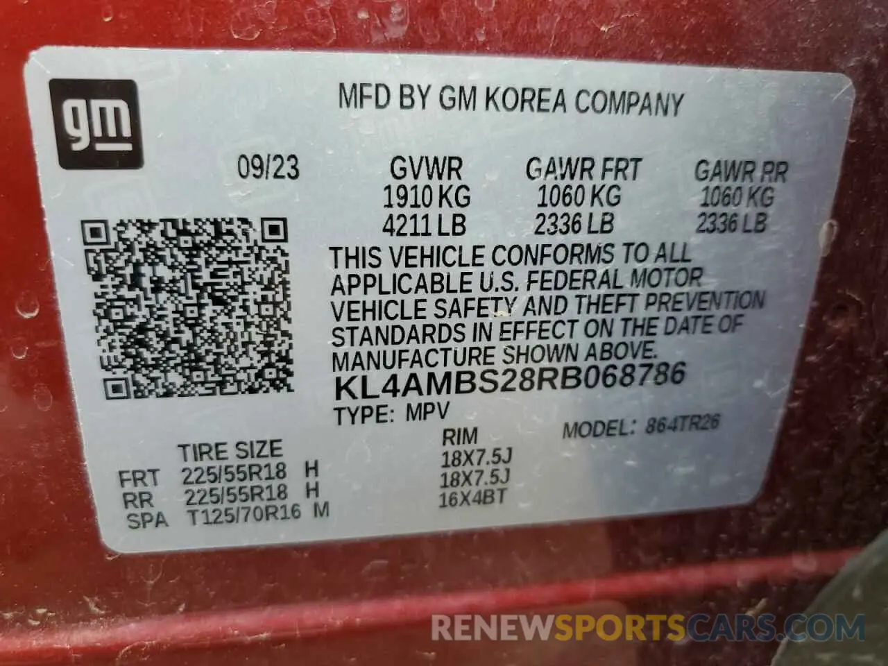 13 Фотография поврежденного автомобиля KL4AMBS28RB068786 BUICK ENCORE 2024