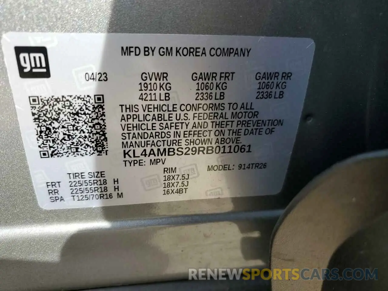 14 Photograph of a damaged car KL4AMBS29RB011061 BUICK ENCORE 2024