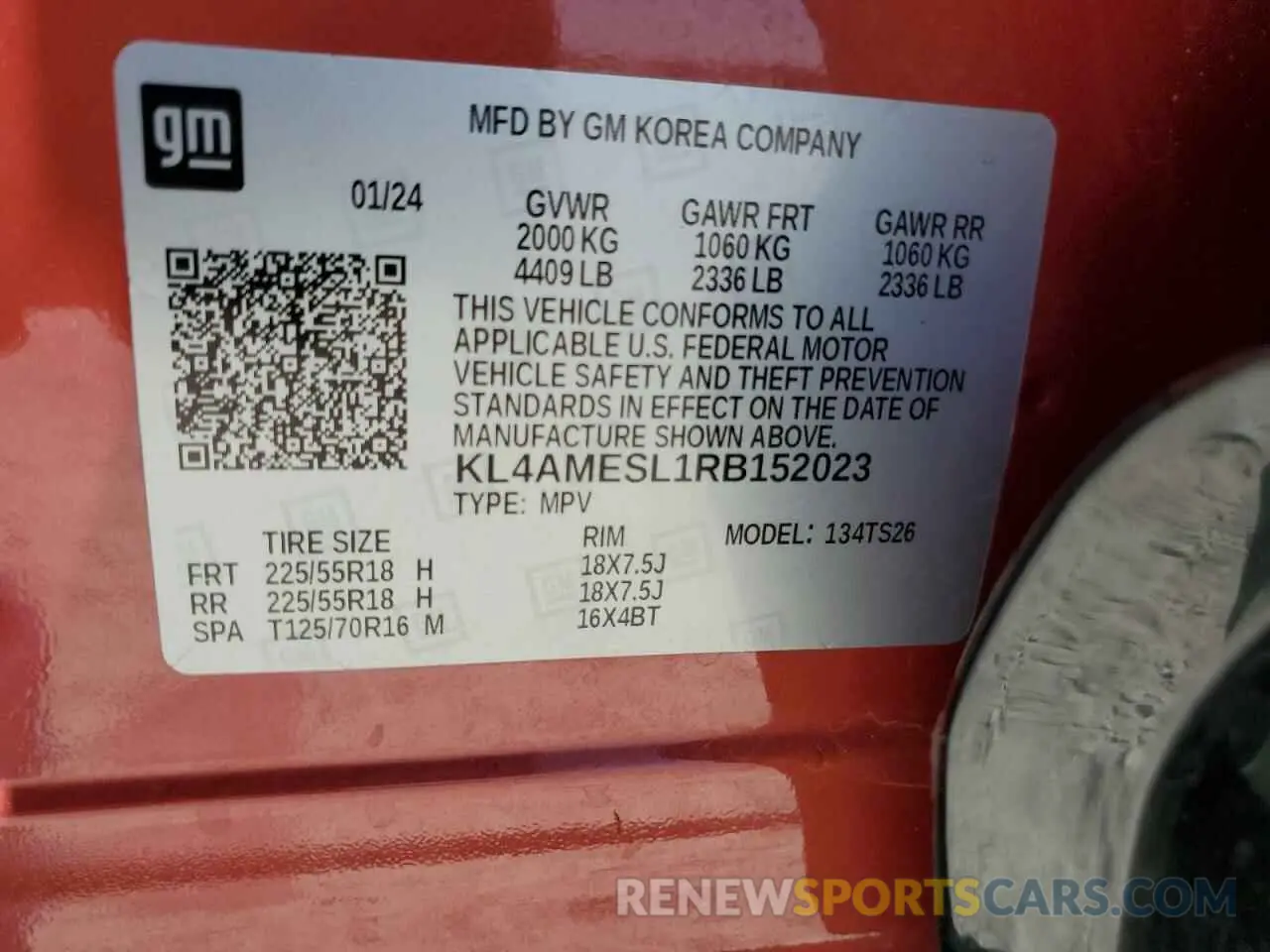 13 Фотография поврежденного автомобиля KL4AMESL1RB152023 BUICK ENCORE 2024