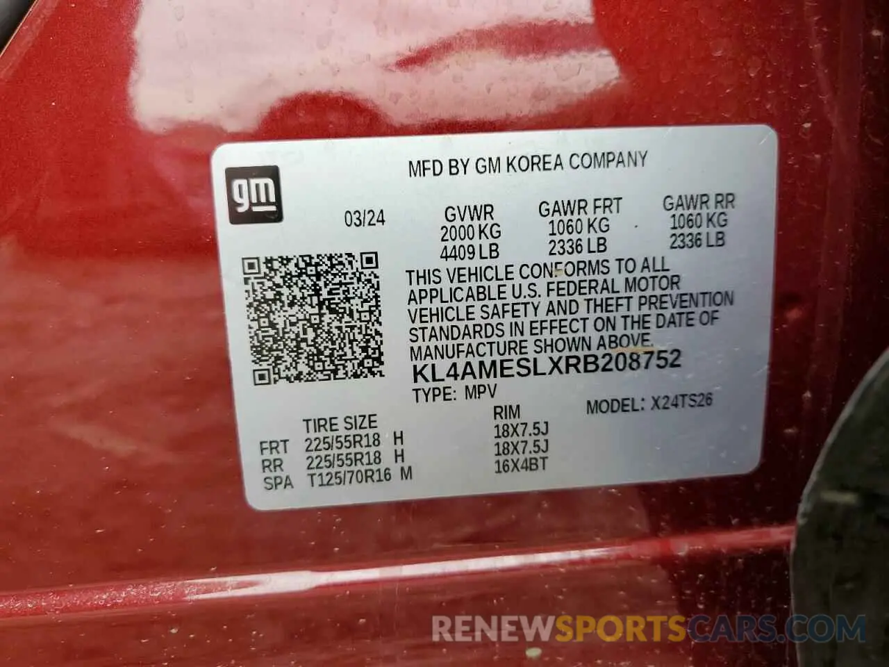 13 Фотография поврежденного автомобиля KL4AMESLXRB208752 BUICK ENCORE 2024