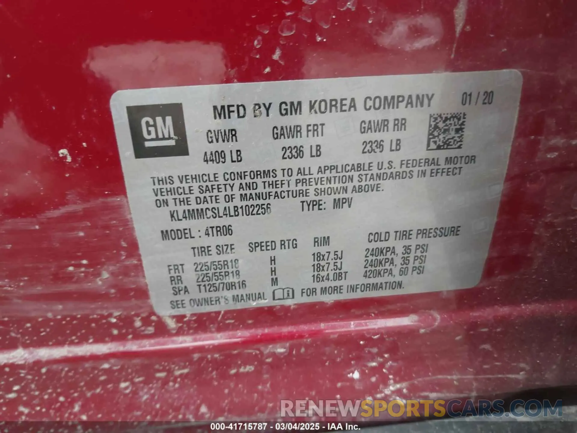 9 Фотография поврежденного автомобиля KL4MMCSL4LB102256 BUICK ENCORE GX 2020