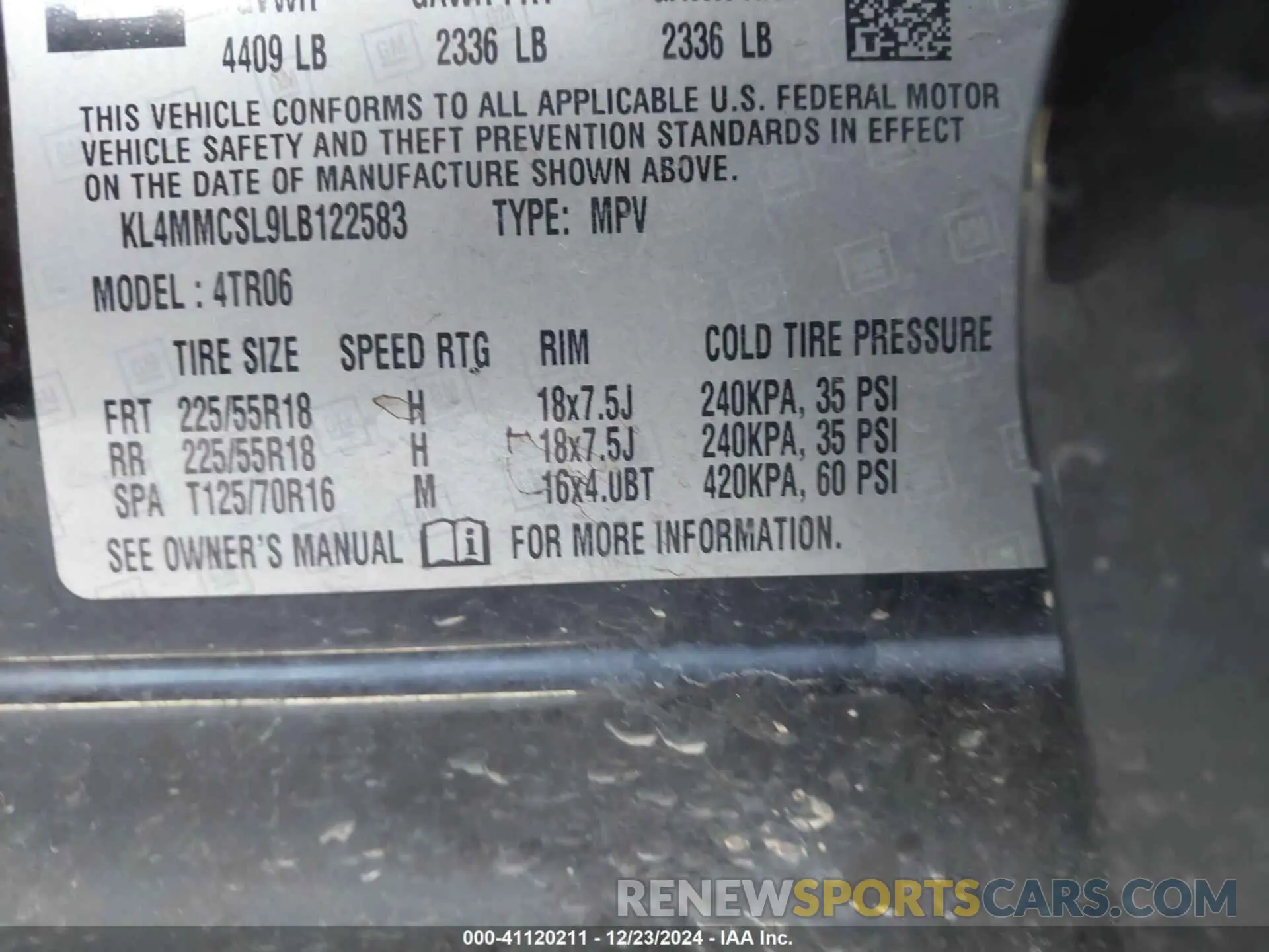 9 Фотография поврежденного автомобиля KL4MMCSL9LB122583 BUICK ENCORE GX 2020