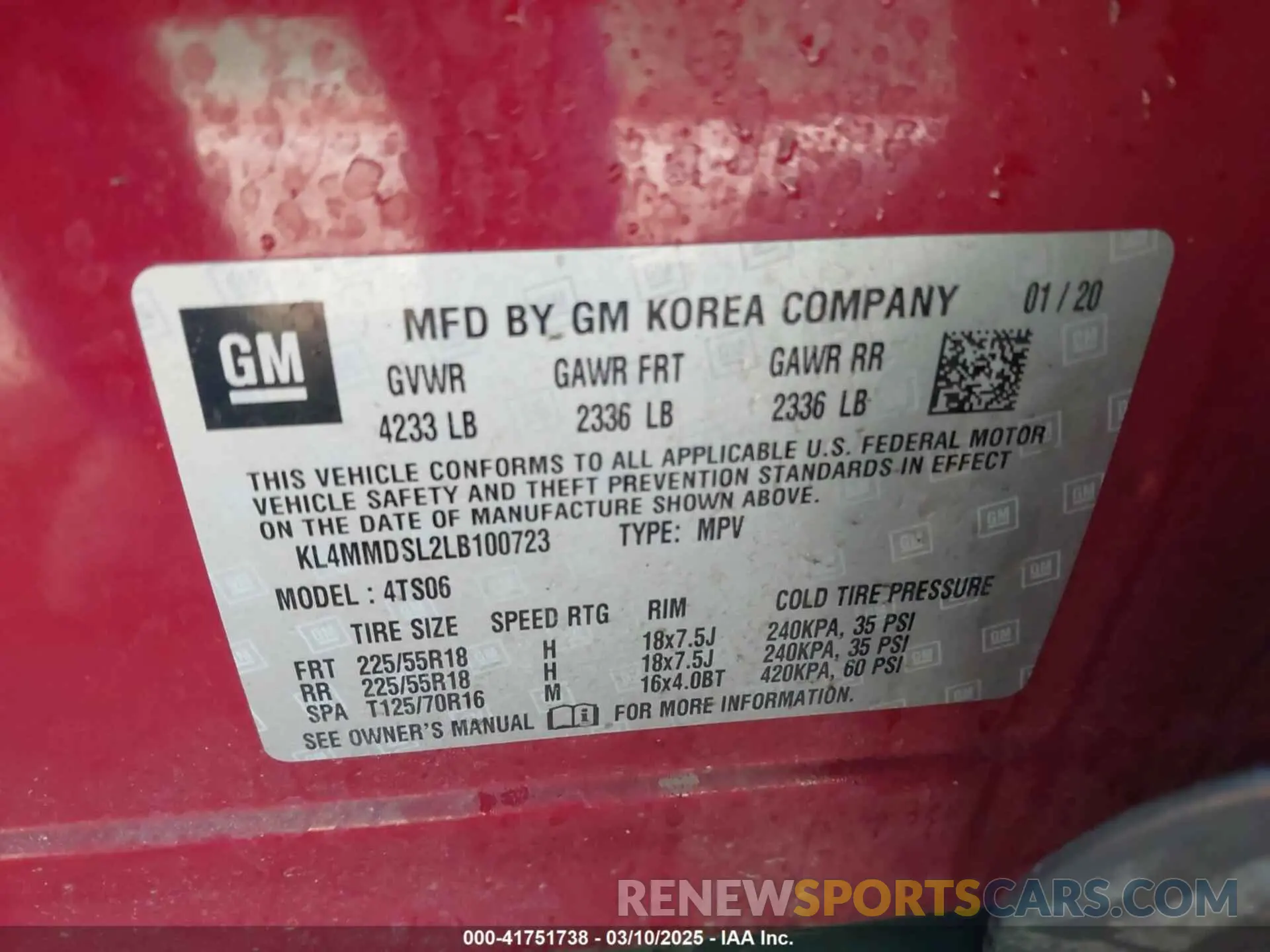 9 Photograph of a damaged car KL4MMDSL2LB100723 BUICK ENCORE GX 2020
