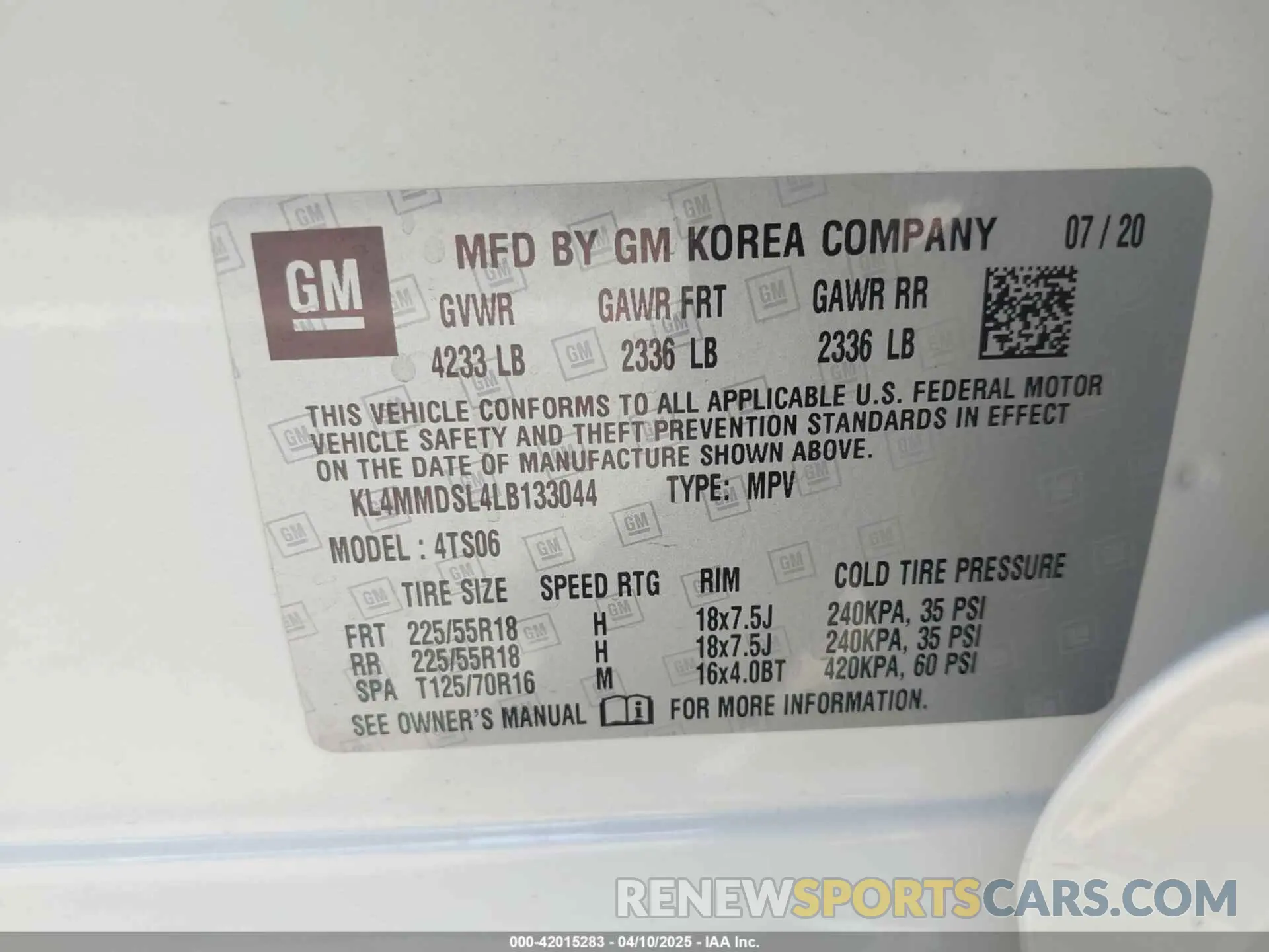 9 Photograph of a damaged car KL4MMDSL4LB133044 BUICK ENCORE GX 2020