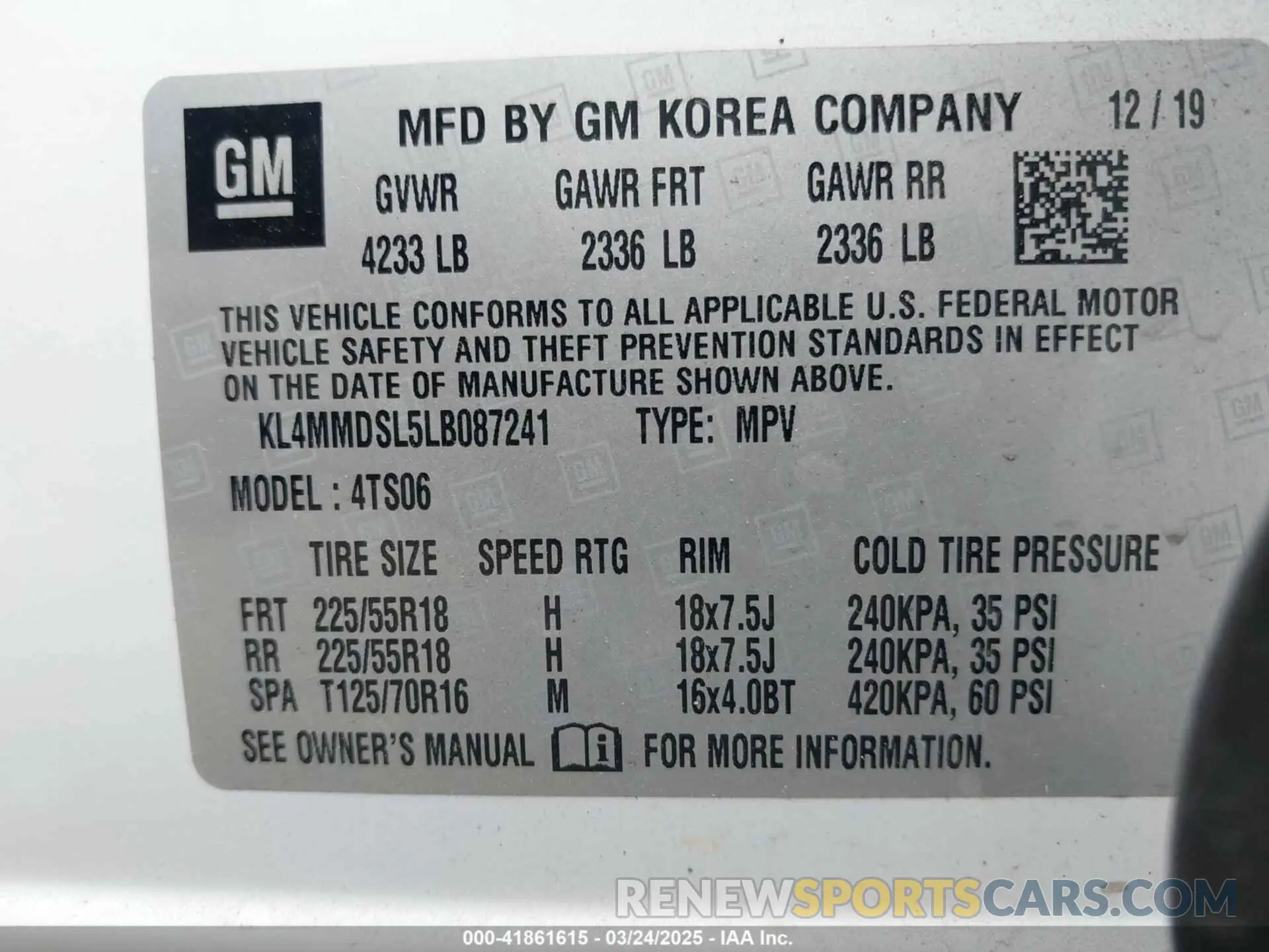 9 Фотография поврежденного автомобиля KL4MMDSL5LB087241 BUICK ENCORE GX 2020
