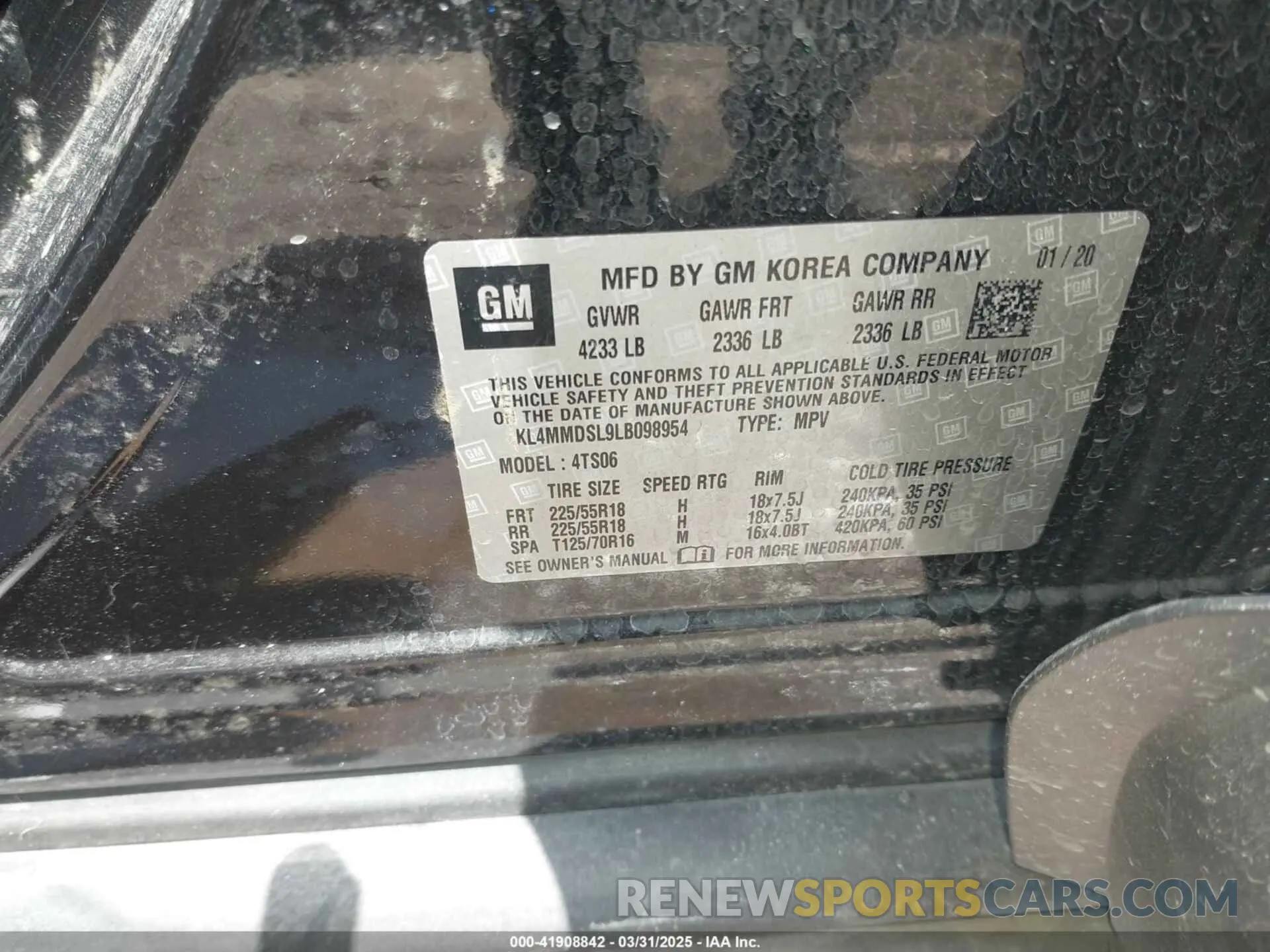 9 Фотография поврежденного автомобиля KL4MMDSL9LB098954 BUICK ENCORE GX 2020