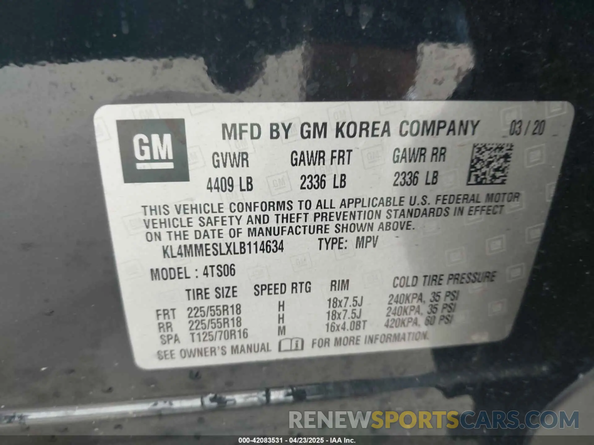9 Фотография поврежденного автомобиля KL4MMESLXLB114634 BUICK ENCORE GX 2020
