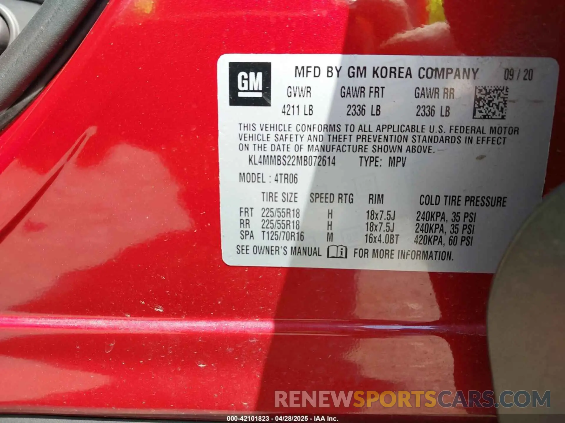 9 Фотография поврежденного автомобиля KL4MMBS22MB072614 BUICK ENCORE GX 2021