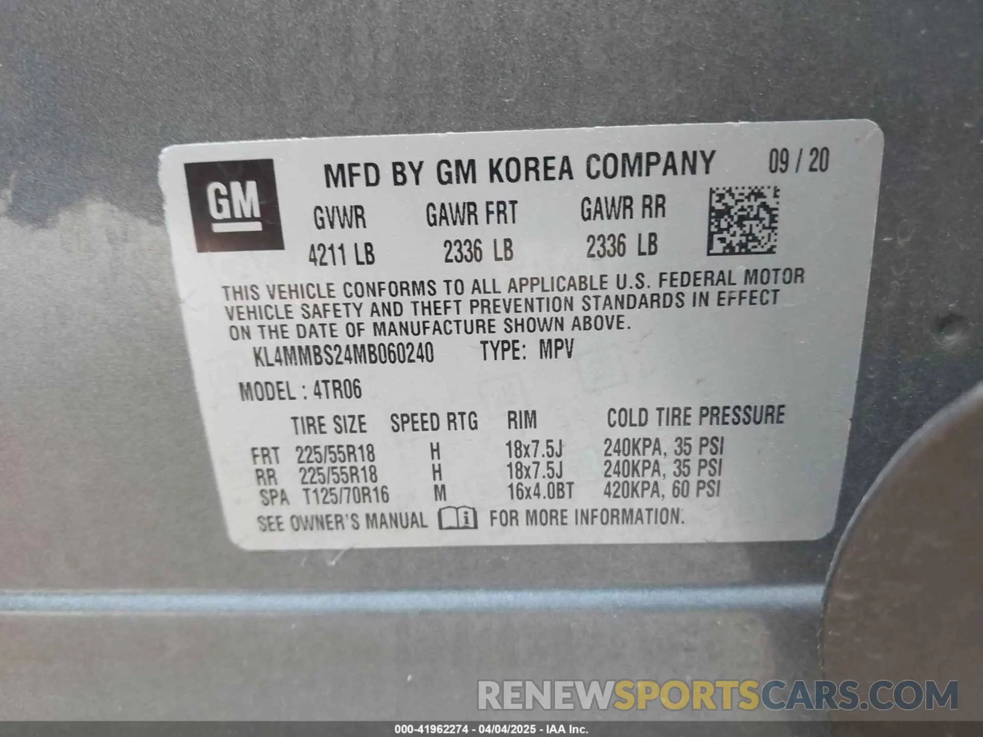 9 Фотография поврежденного автомобиля KL4MMBS24MB060240 BUICK ENCORE GX 2021