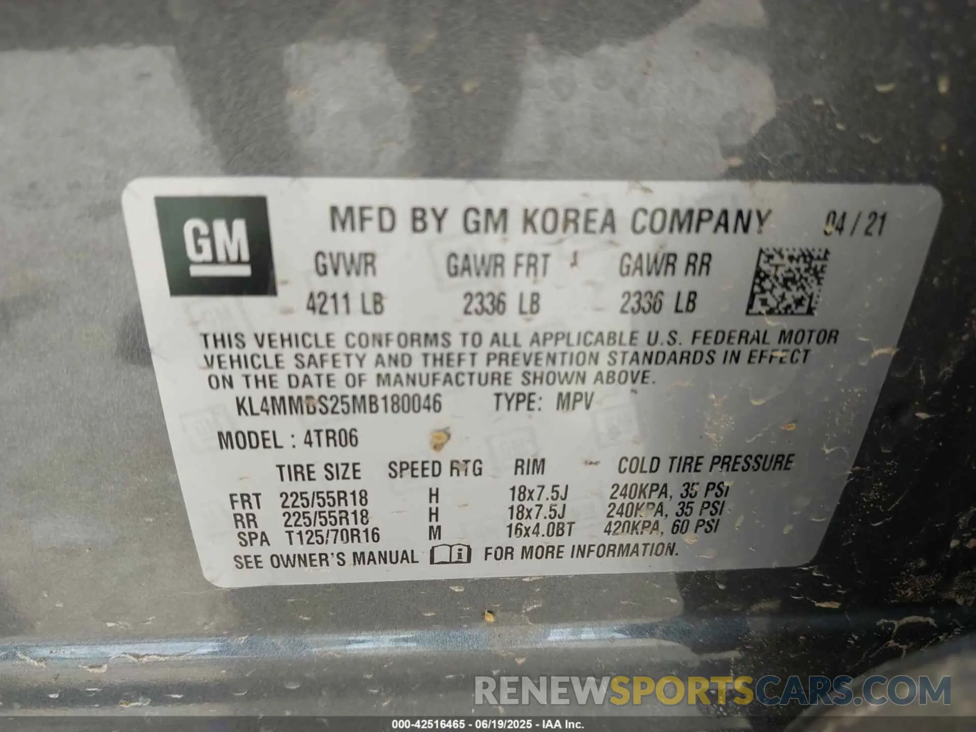 9 Фотография поврежденного автомобиля KL4MMBS25MB180046 BUICK ENCORE GX 2021