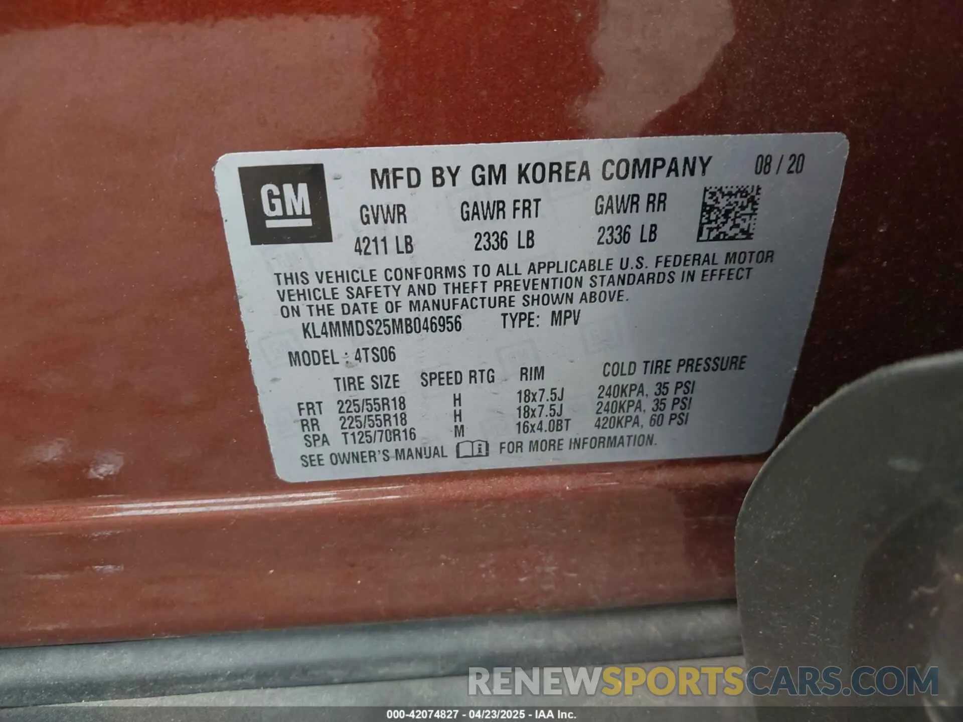 9 Фотография поврежденного автомобиля KL4MMDS25MB046956 BUICK ENCORE GX 2021