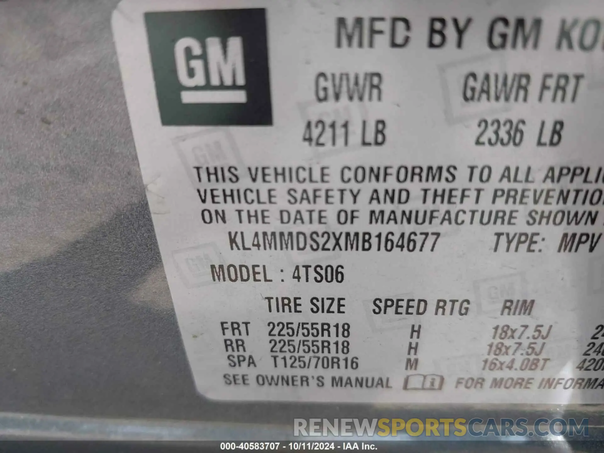 9 Фотография поврежденного автомобиля KL4MMDS2XMB164677 BUICK ENCORE GX 2021