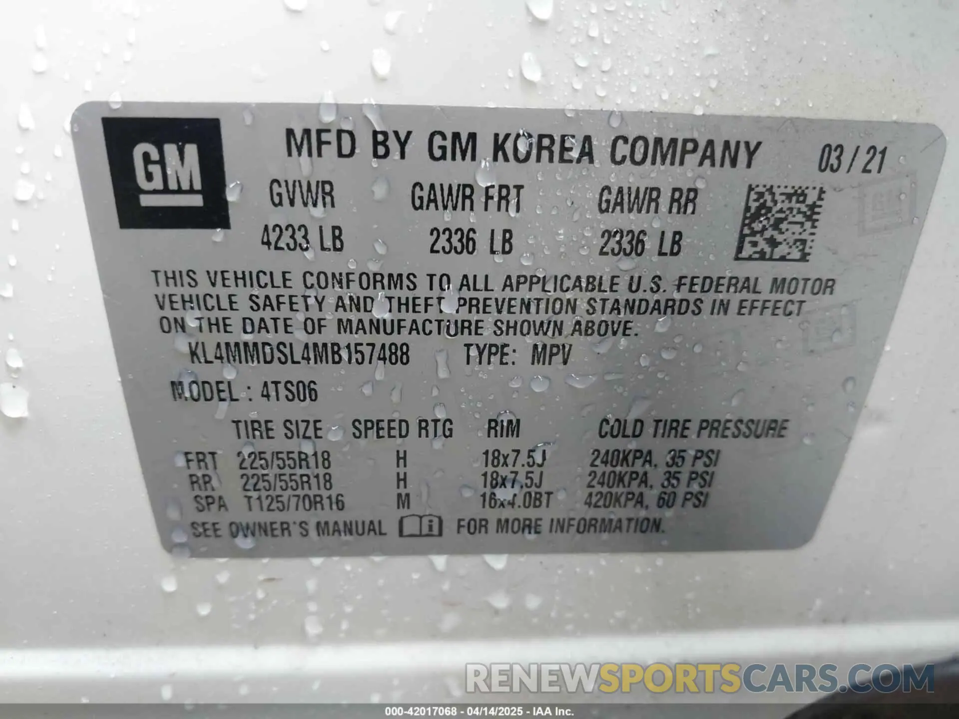 9 Фотография поврежденного автомобиля KL4MMDSL4MB157488 BUICK ENCORE GX 2021