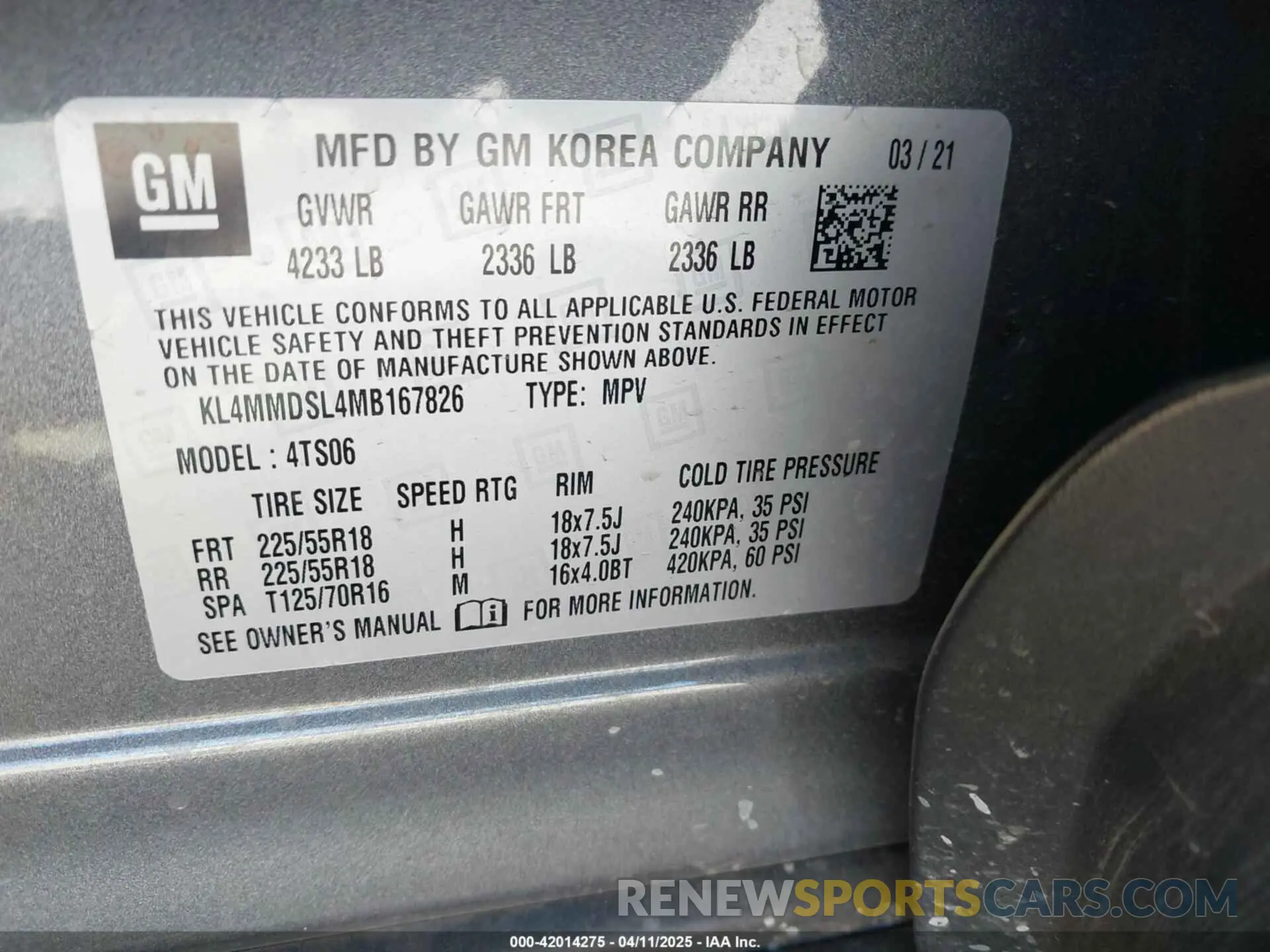 9 Фотография поврежденного автомобиля KL4MMDSL4MB167826 BUICK ENCORE GX 2021