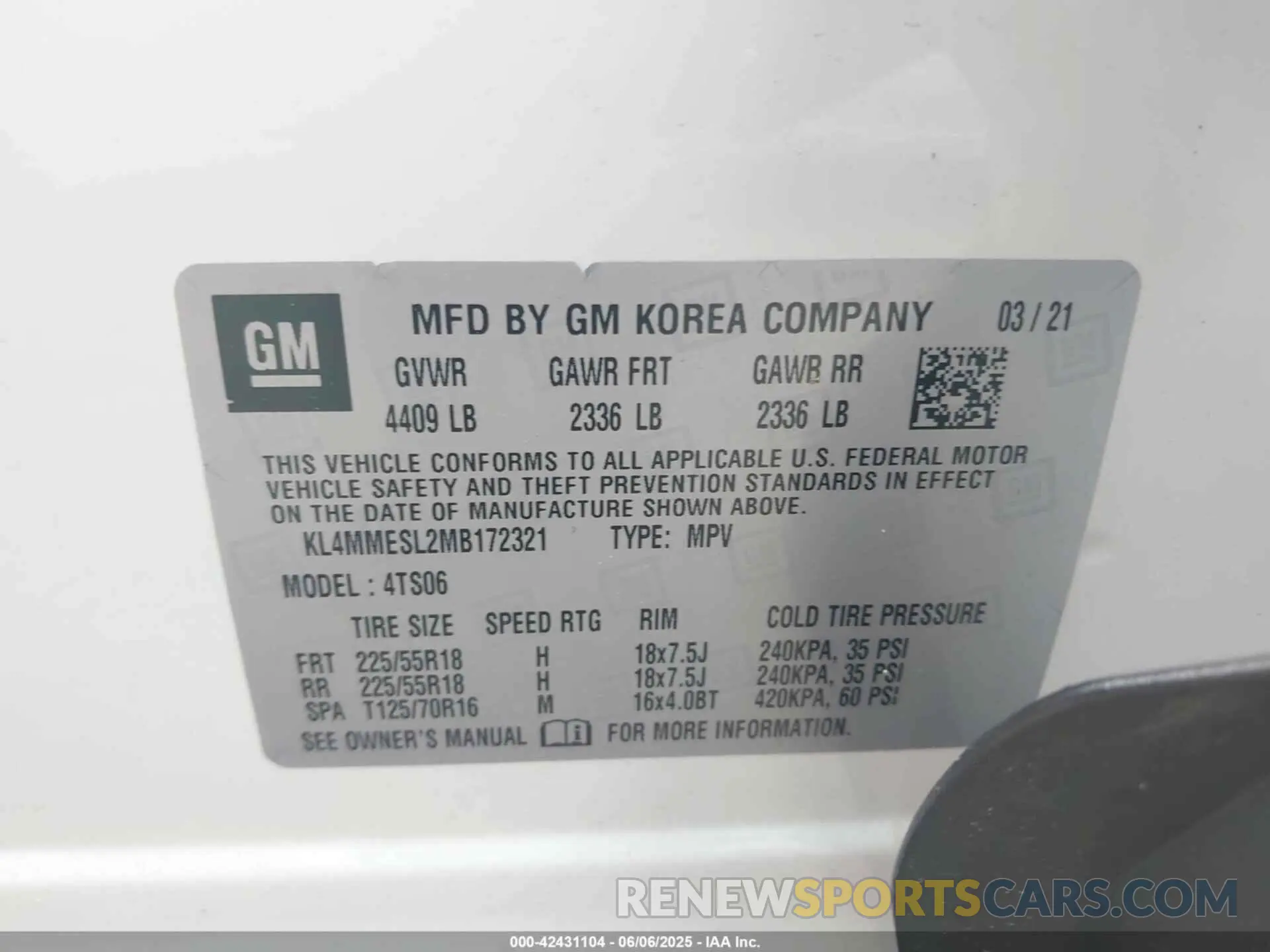9 Photograph of a damaged car KL4MMESL2MB172321 BUICK ENCORE GX 2021