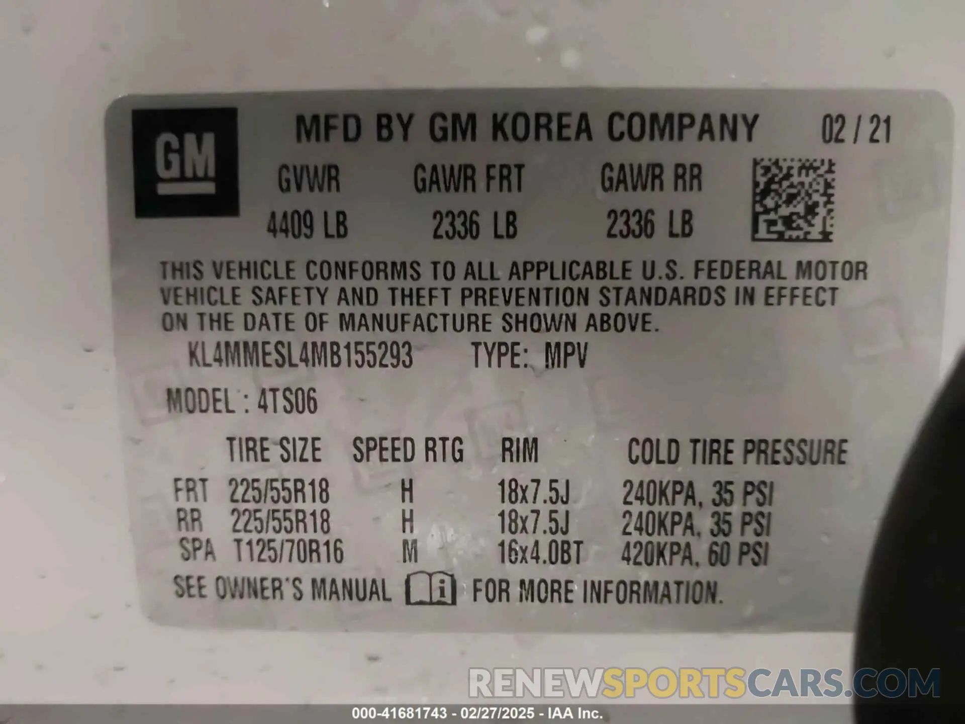 9 Фотография поврежденного автомобиля KL4MMESL4MB155293 BUICK ENCORE GX 2021