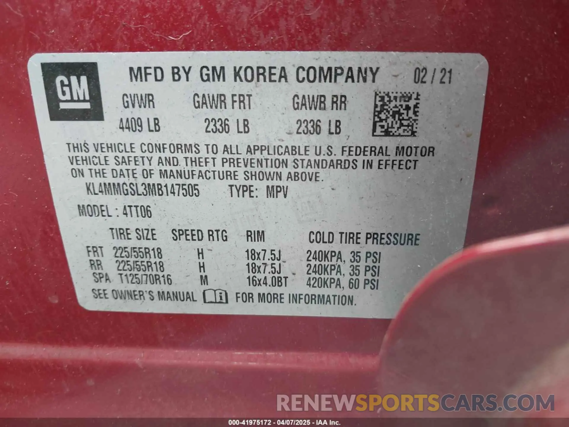 9 Photograph of a damaged car KL4MMGSL3MB147505 BUICK ENCORE GX 2021