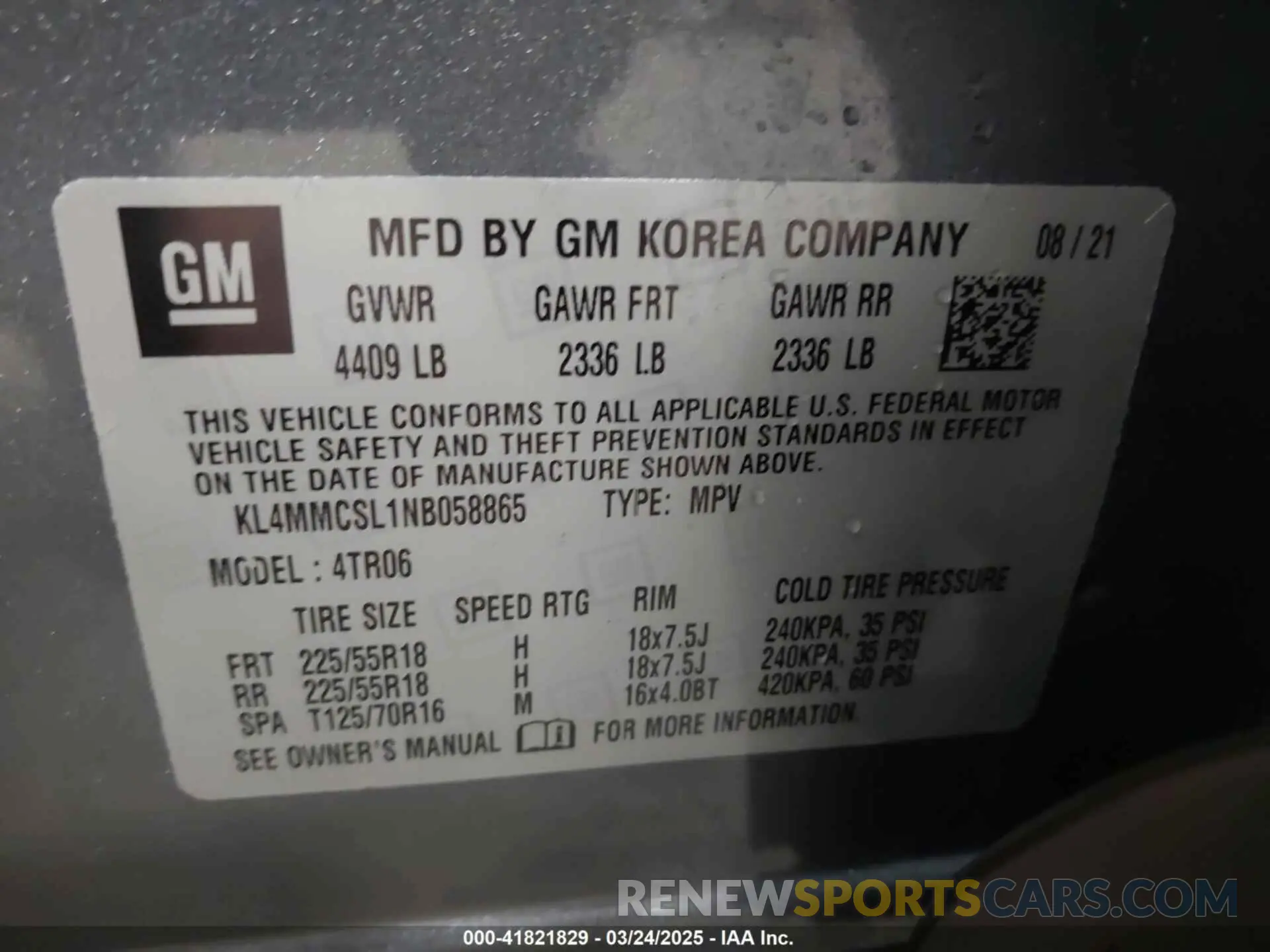 9 Фотография поврежденного автомобиля KL4MMCSL1NB058865 BUICK ENCORE GX 2022