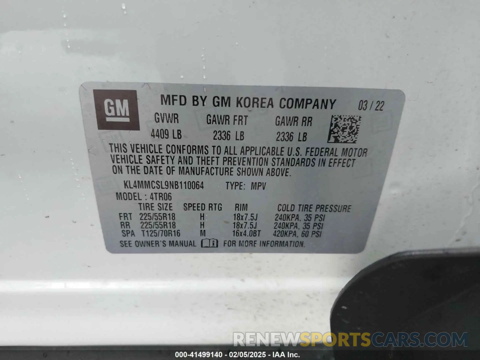 9 Фотография поврежденного автомобиля KL4MMCSL9NB110064 BUICK ENCORE GX 2022