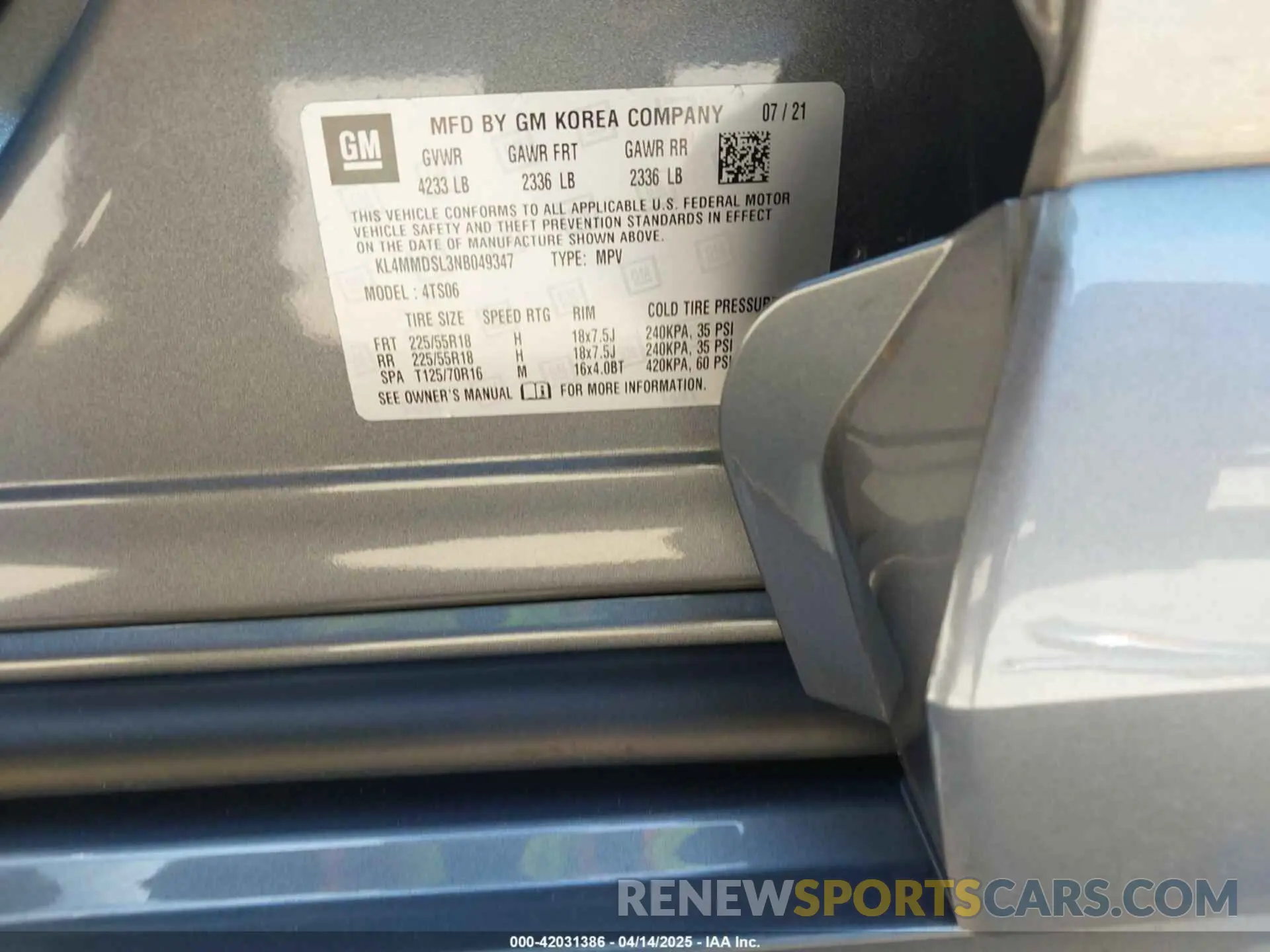 9 Фотография поврежденного автомобиля KL4MMDSL3NB049347 BUICK ENCORE GX 2022