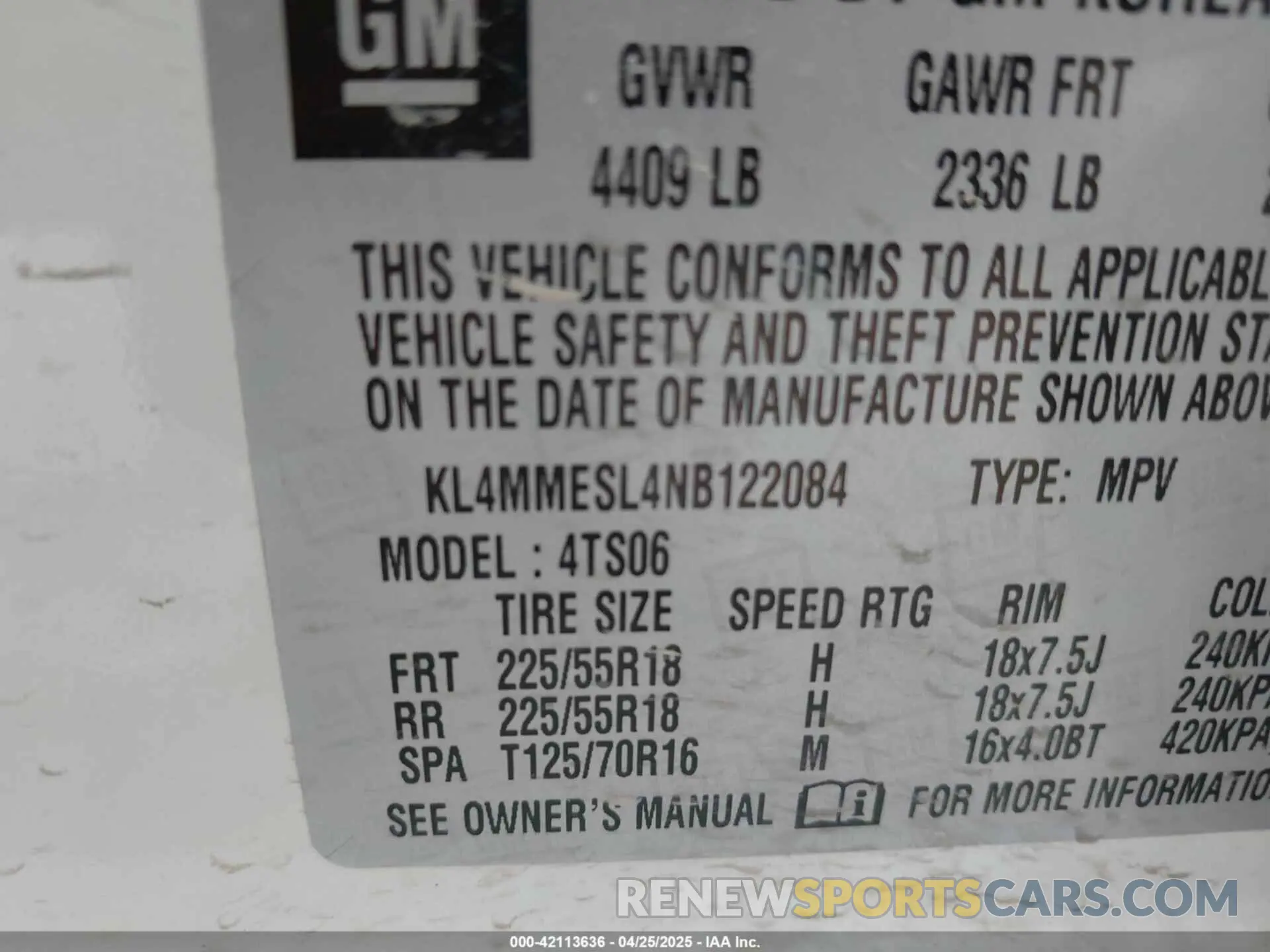 9 Фотография поврежденного автомобиля KL4MMESL4NB122084 BUICK ENCORE GX 2022