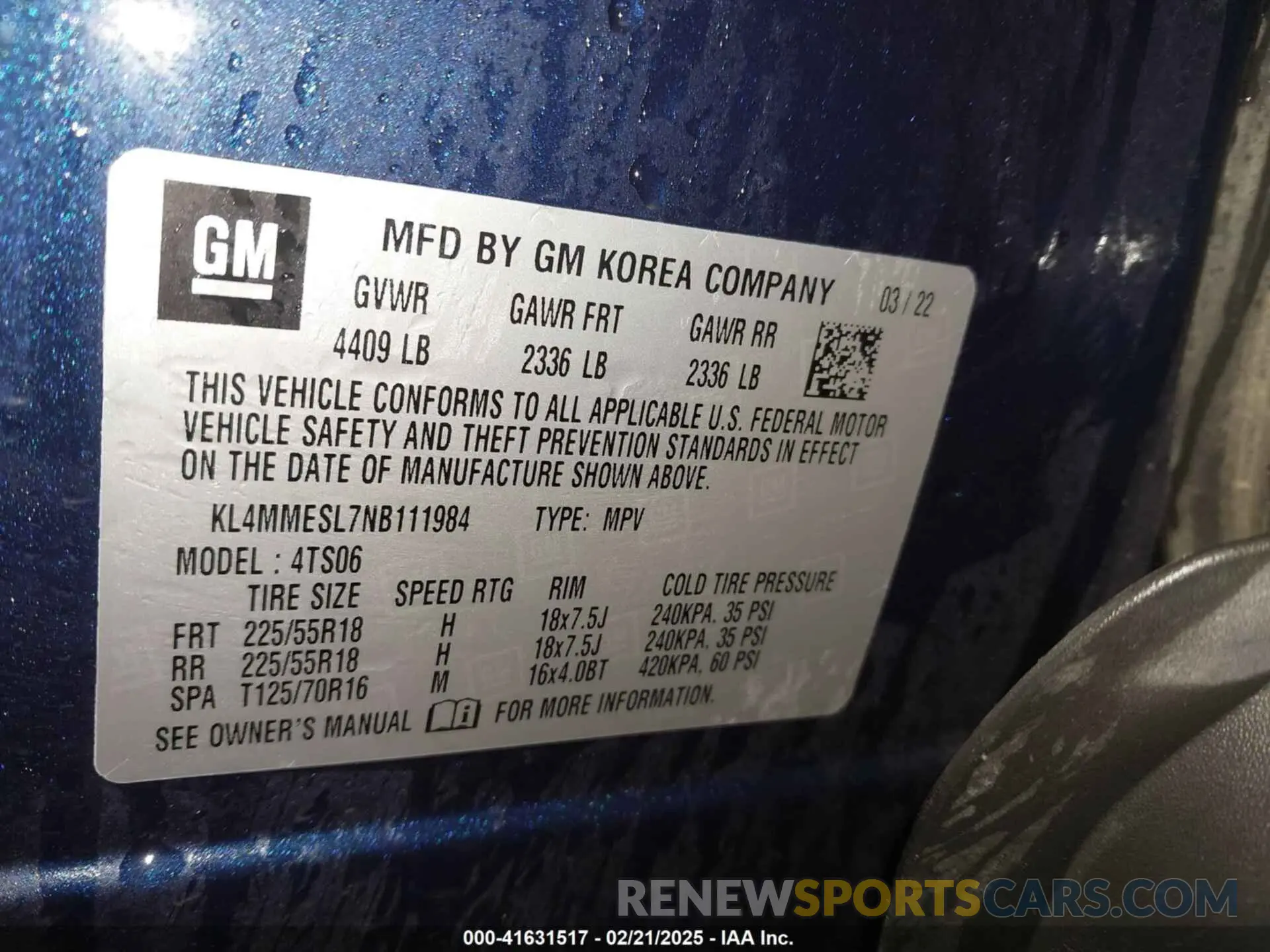 9 Фотография поврежденного автомобиля KL4MMESL7NB111984 BUICK ENCORE GX 2022