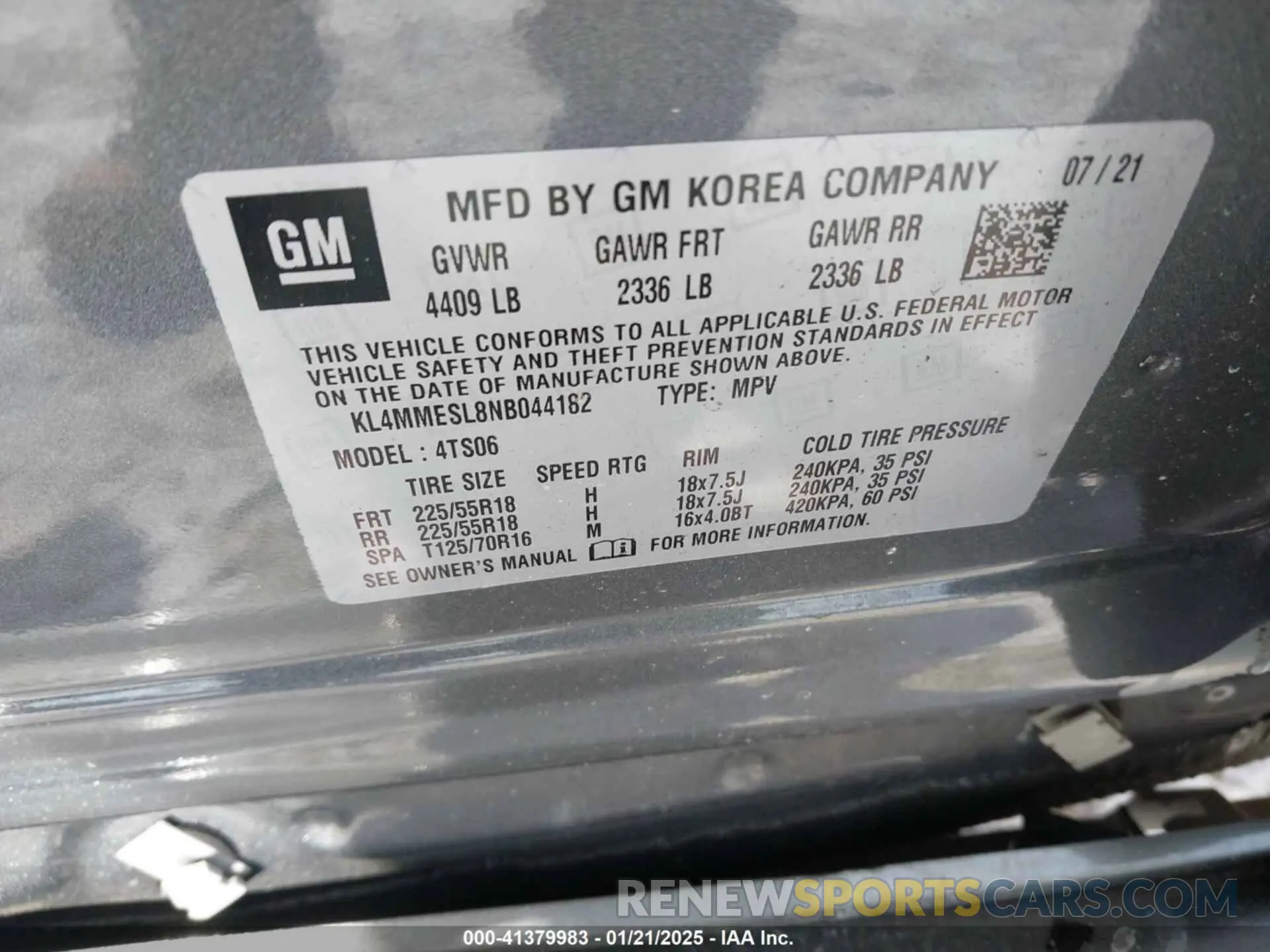 9 Фотография поврежденного автомобиля KL4MMESL8NB044182 BUICK ENCORE GX 2022