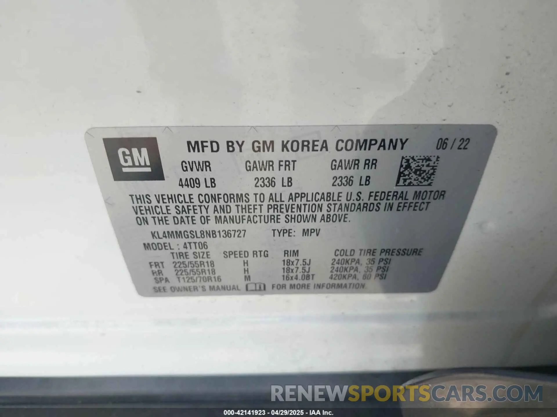9 Фотография поврежденного автомобиля KL4MMGSL8NB136727 BUICK ENCORE GX 2022