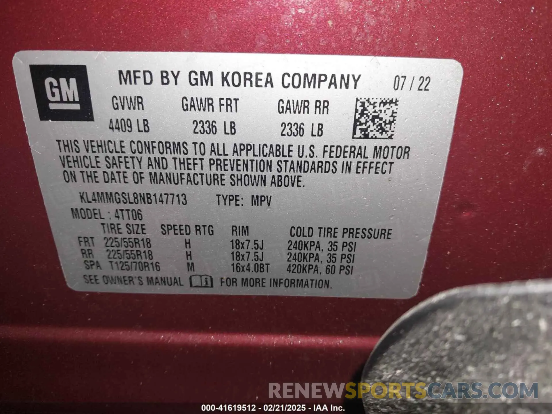 9 Фотография поврежденного автомобиля KL4MMGSL8NB147713 BUICK ENCORE GX 2022