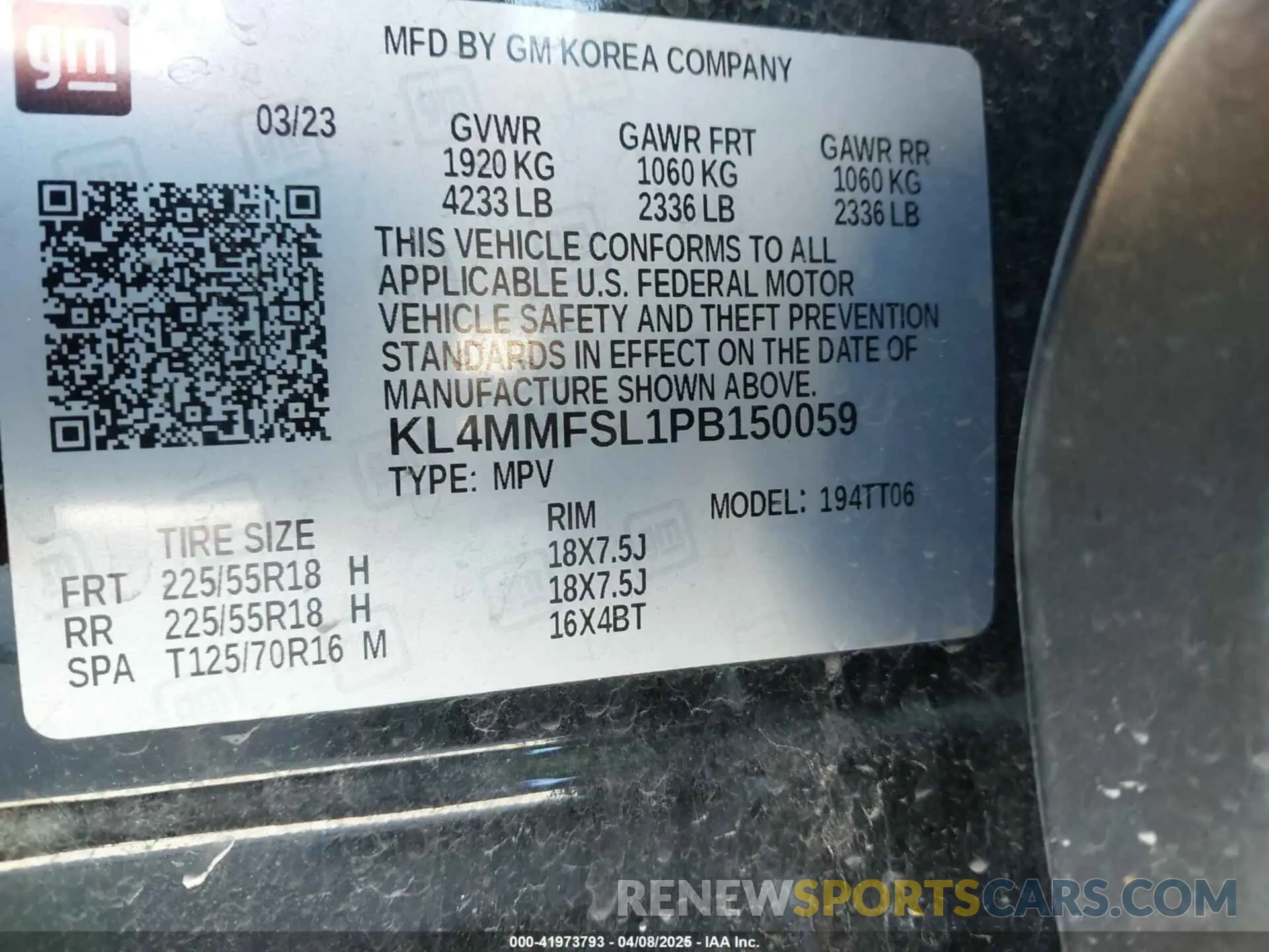 9 Фотография поврежденного автомобиля KL4MMFSL1PB150059 BUICK ENCORE GX 2023